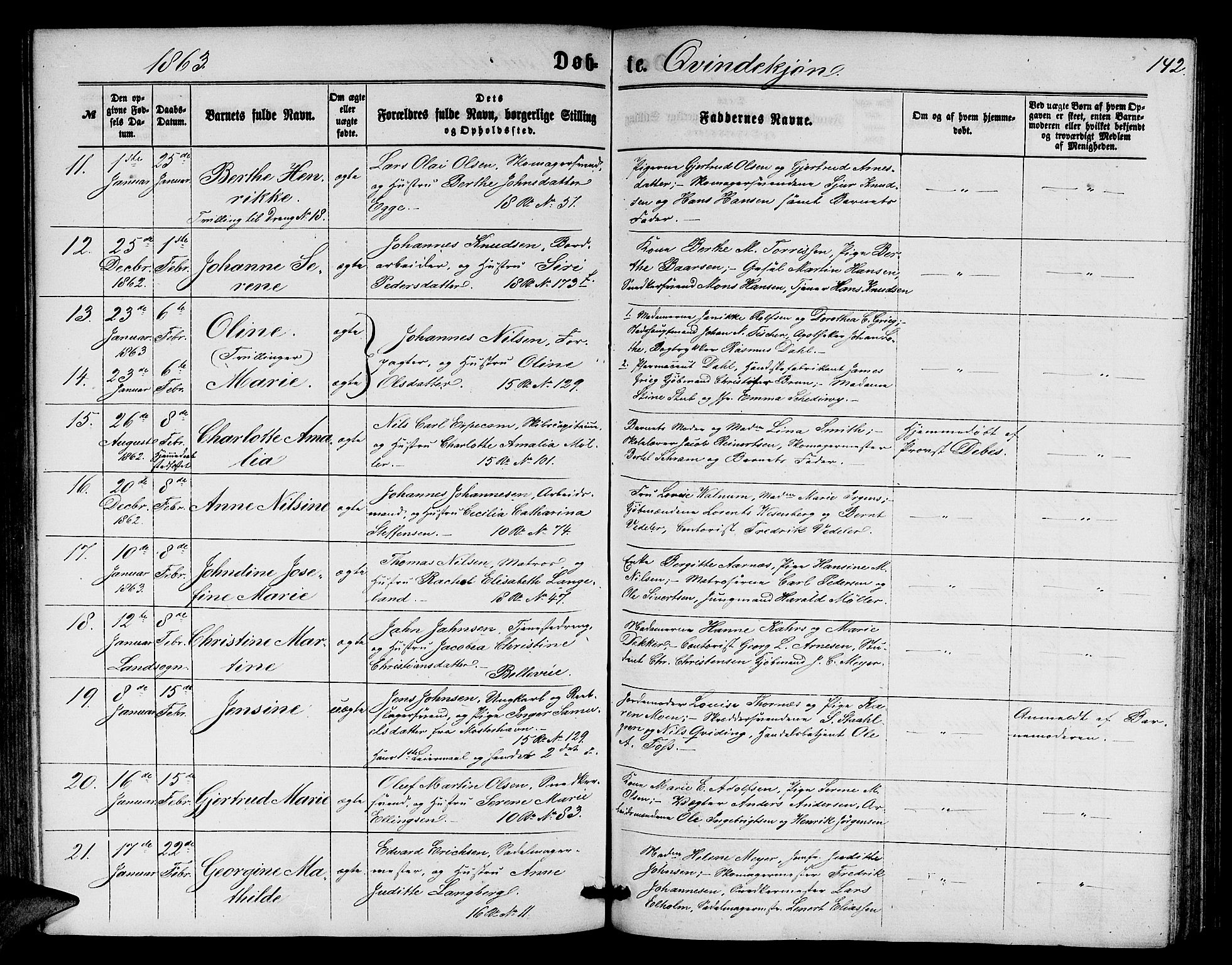 Domkirken sokneprestembete, SAB/A-74801/H/Hab/L0012: Parish register (copy) no. B 5, 1862-1869, p. 142