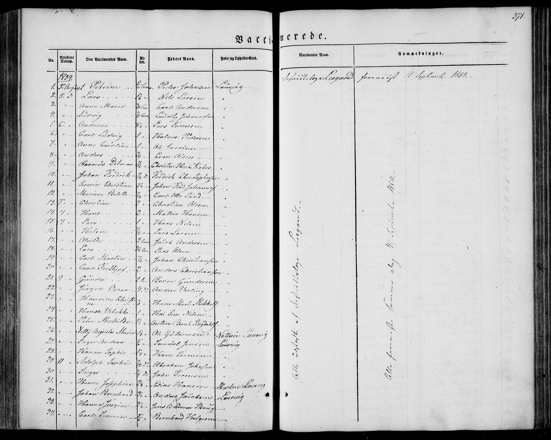 Larvik kirkebøker, SAKO/A-352/F/Fa/L0003: Parish register (official) no. I 3, 1848-1856, p. 371