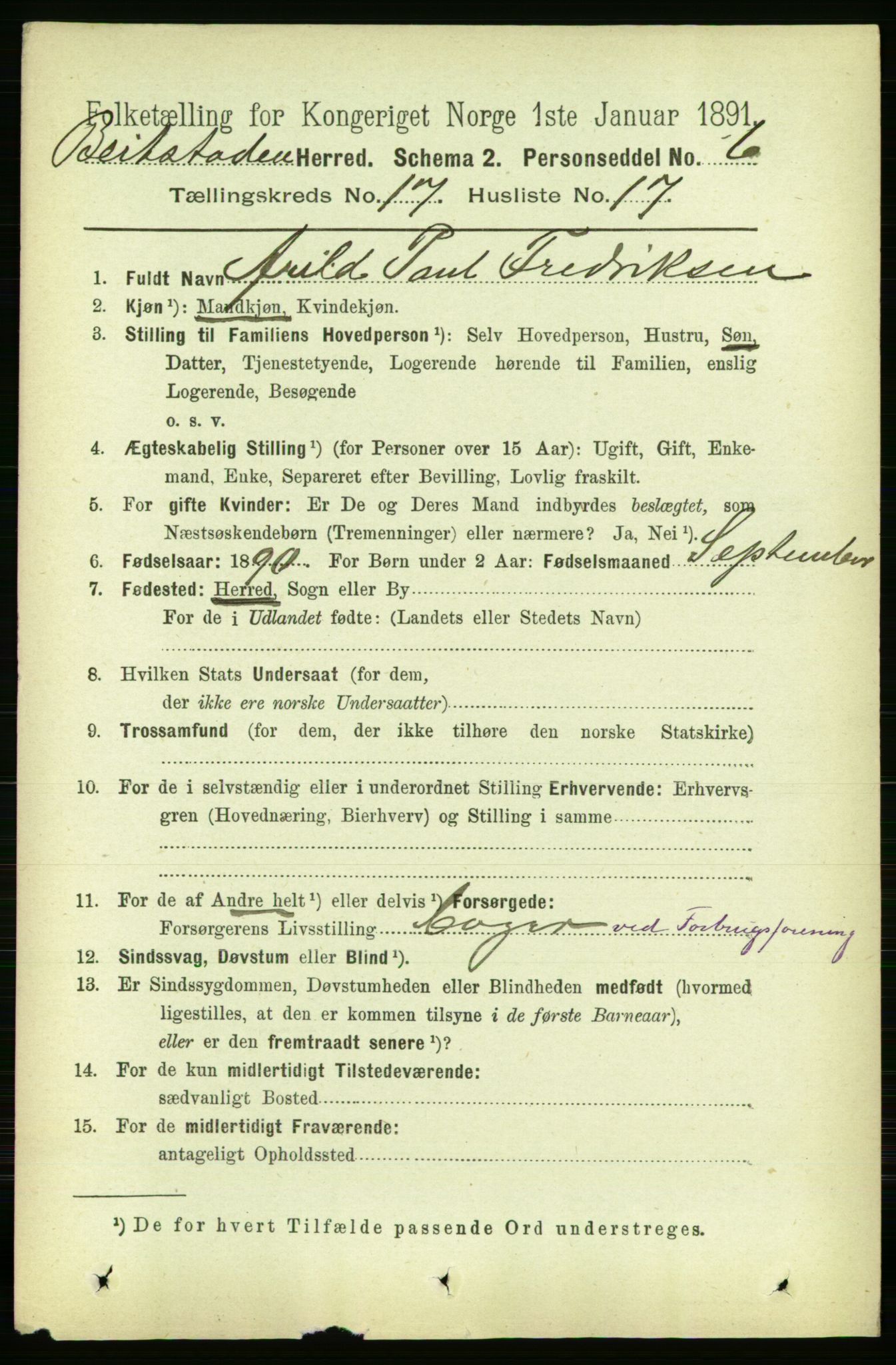 RA, 1891 census for 1727 Beitstad, 1891, p. 4485