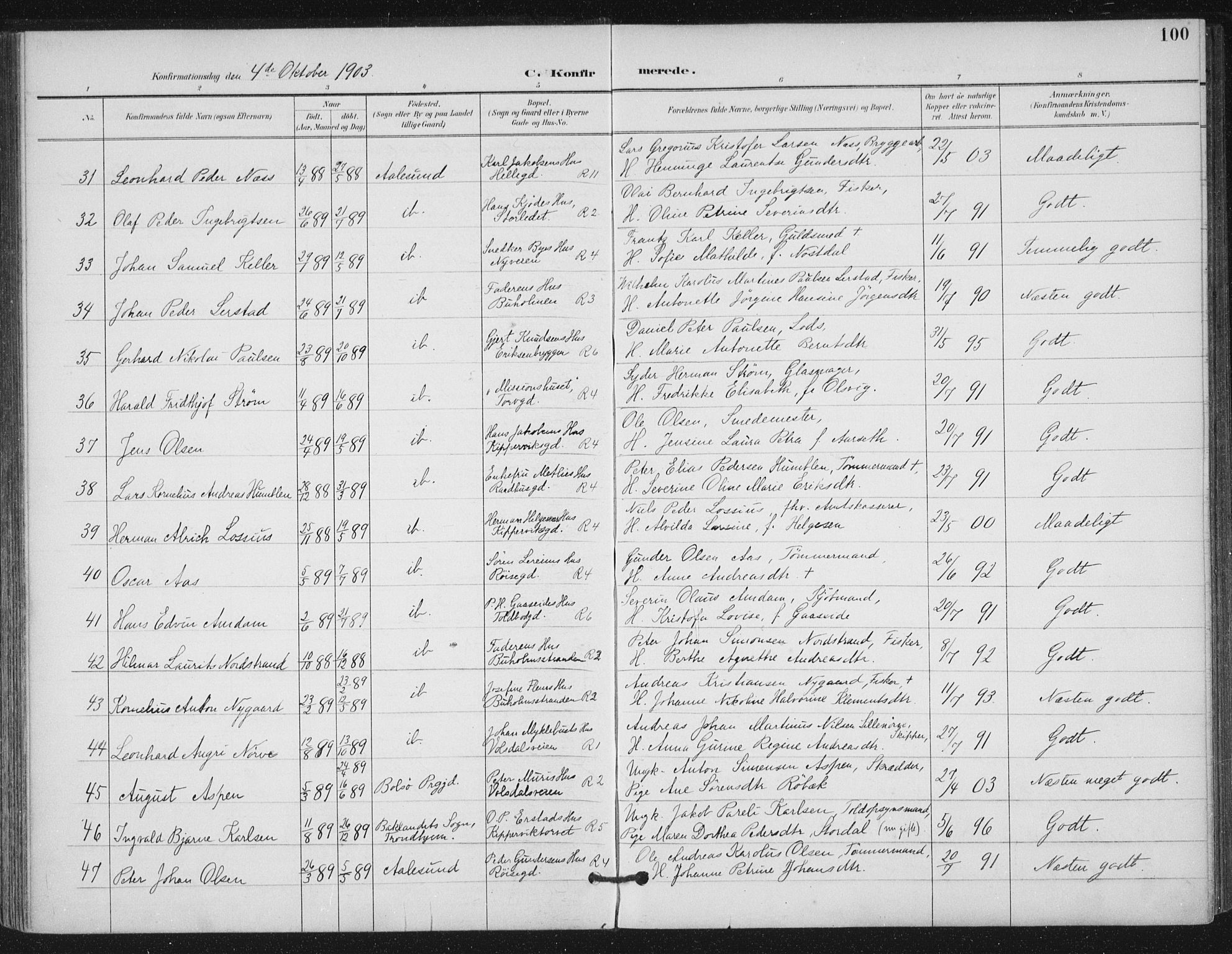 Ministerialprotokoller, klokkerbøker og fødselsregistre - Møre og Romsdal, AV/SAT-A-1454/529/L0457: Parish register (official) no. 529A07, 1894-1903, p. 100