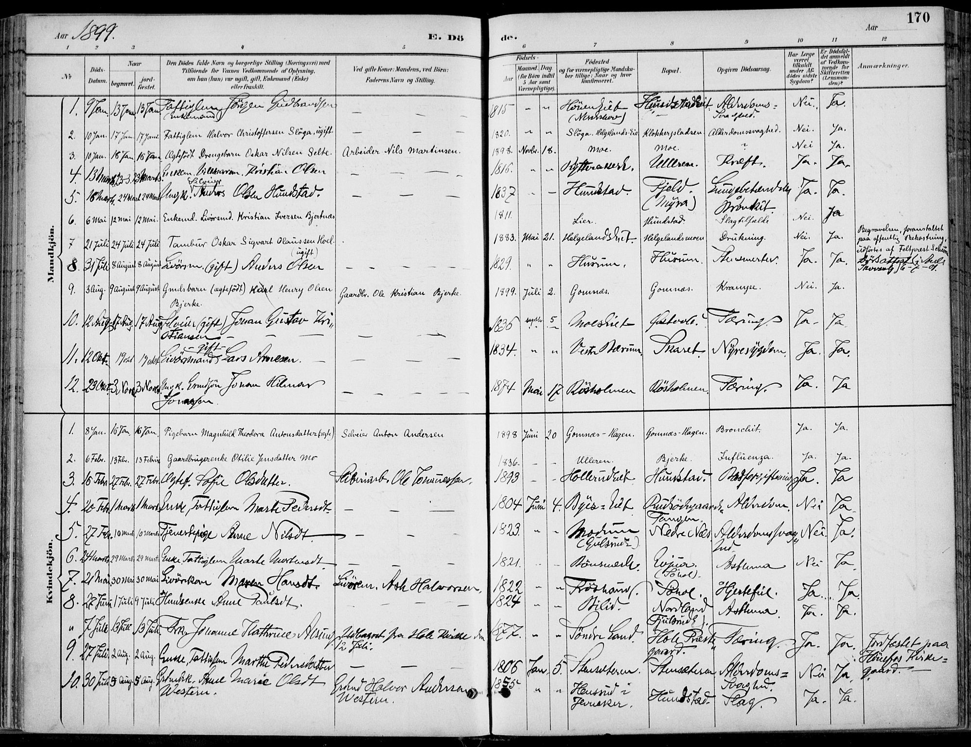 Hole kirkebøker, AV/SAKO-A-228/F/Fa/L0009: Parish register (official) no. I 9, 1892-1907, p. 170