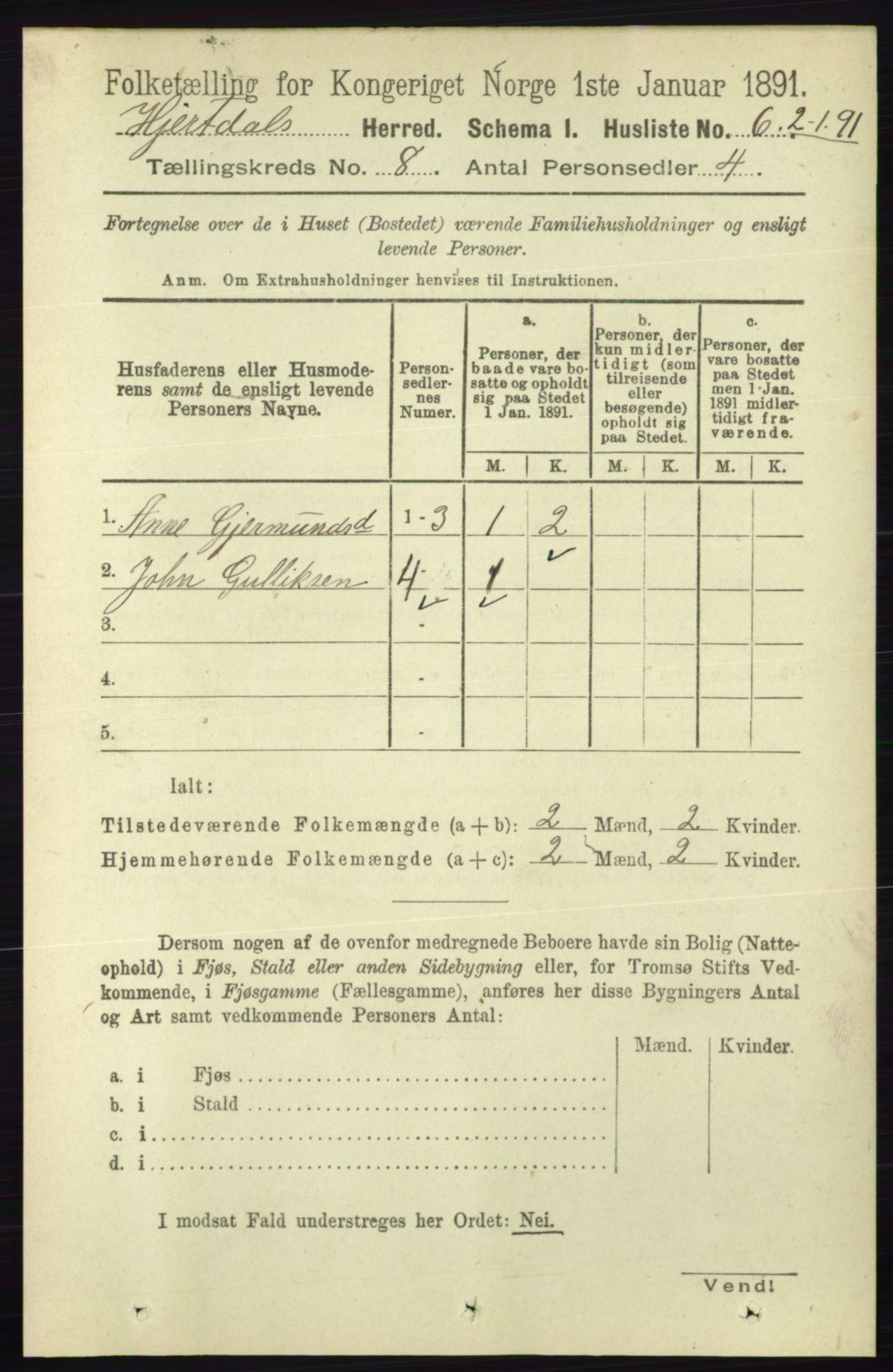 RA, 1891 census for 0827 Hjartdal, 1891, p. 2776