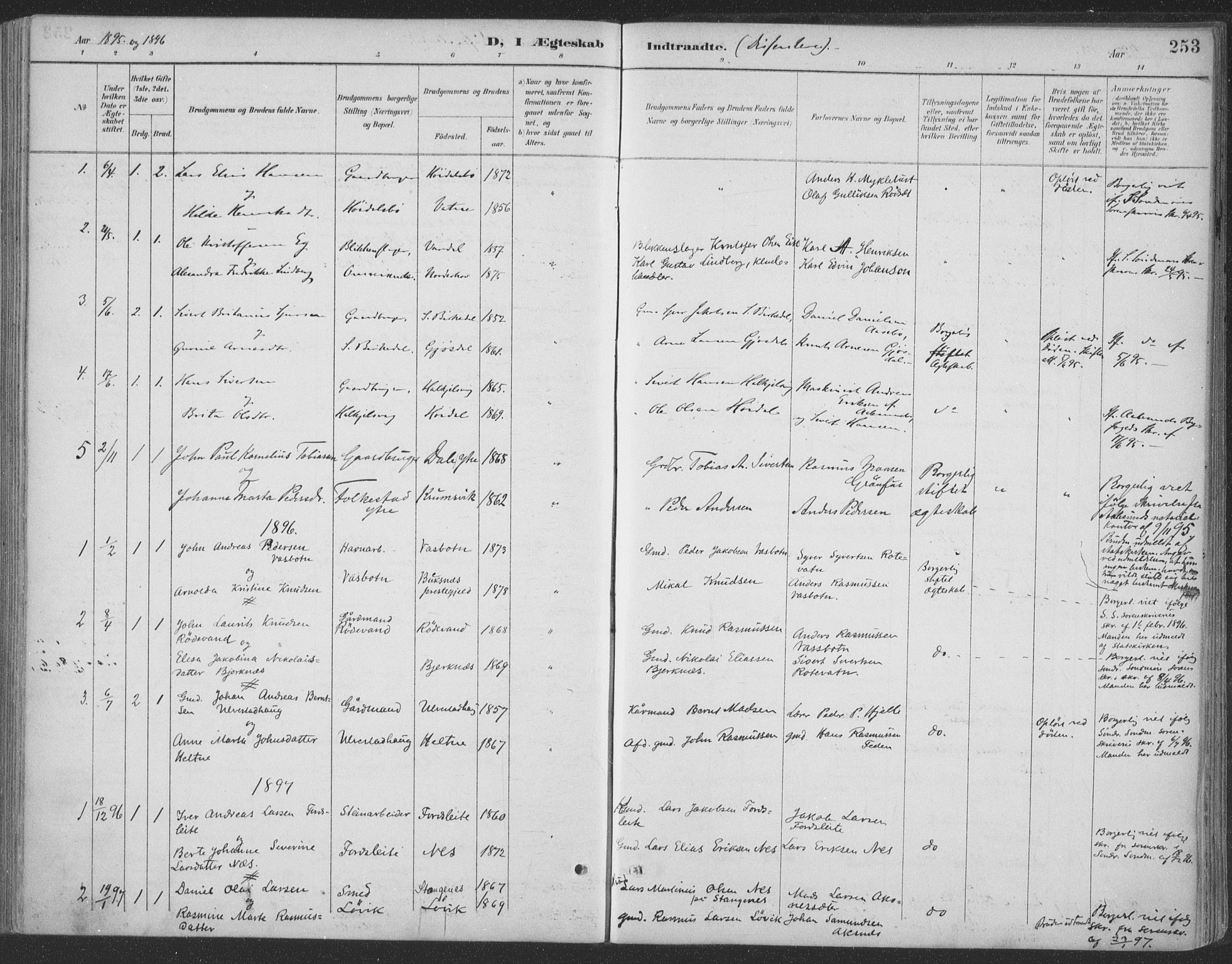 Ministerialprotokoller, klokkerbøker og fødselsregistre - Møre og Romsdal, SAT/A-1454/511/L0142: Parish register (official) no. 511A09, 1891-1905, p. 253