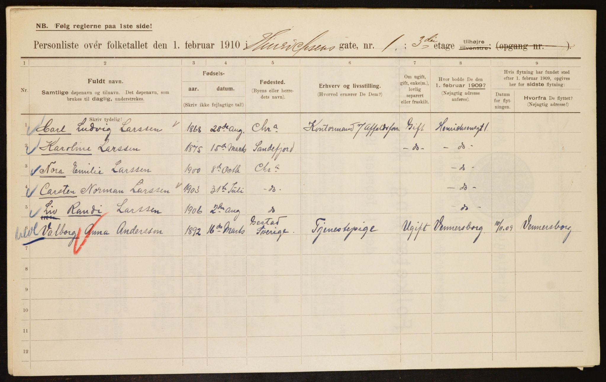 OBA, Municipal Census 1910 for Kristiania, 1910, p. 37798