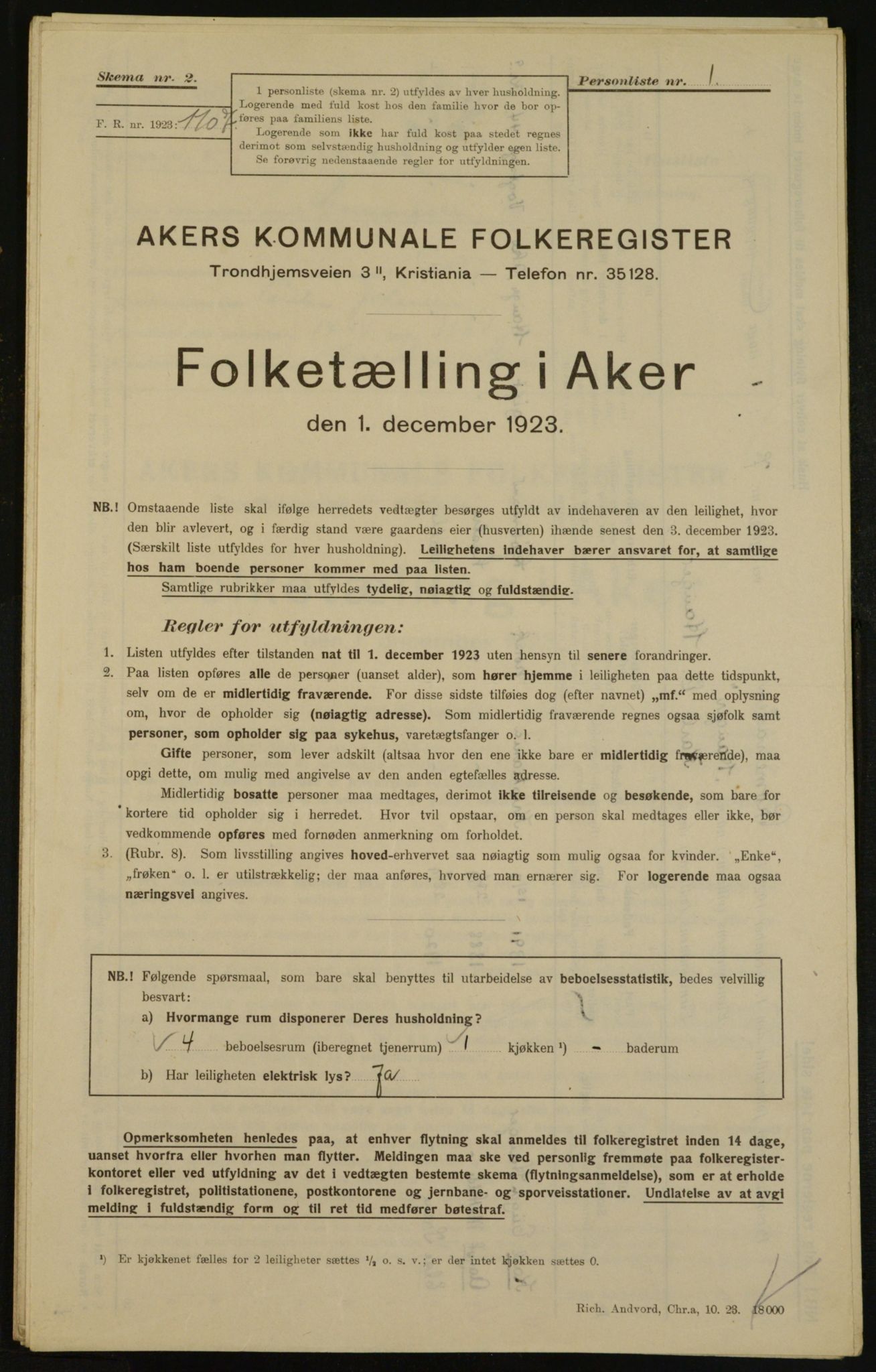 , Municipal Census 1923 for Aker, 1923, p. 29541