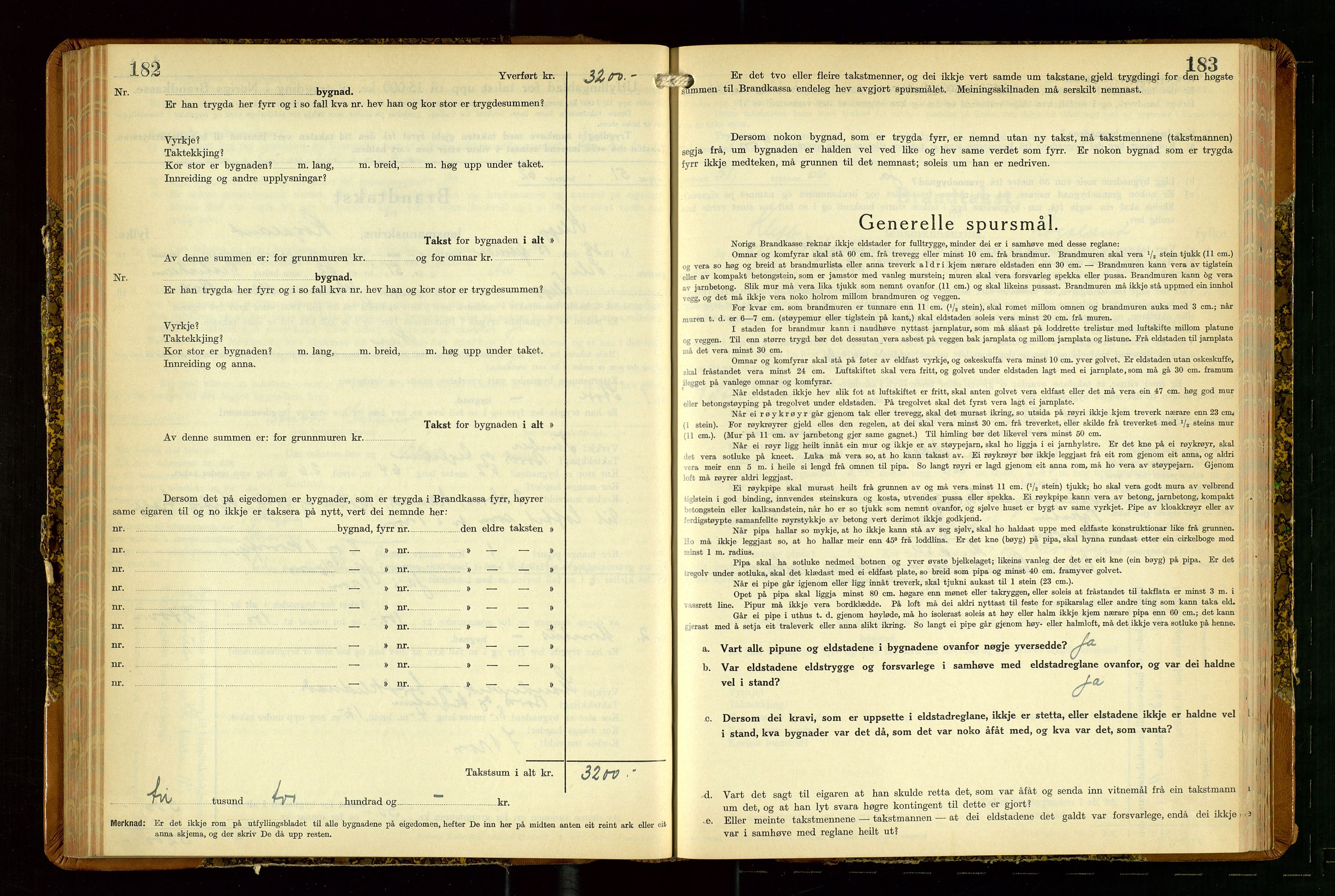 Klepp lensmannskontor, AV/SAST-A-100163/Goc/L0014: "Brandtakstbok" m/register, 1937-1939, p. 182-183