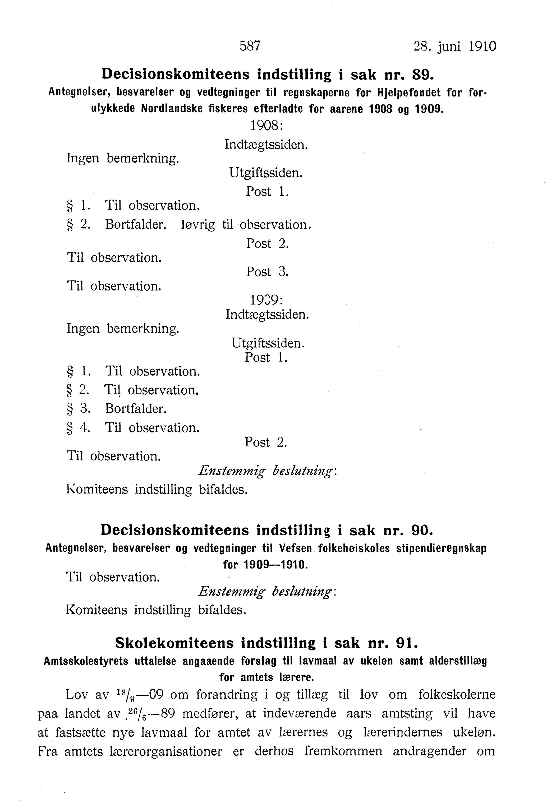 Nordland Fylkeskommune. Fylkestinget, AIN/NFK-17/176/A/Ac/L0033: Fylkestingsforhandlinger 1910, 1910