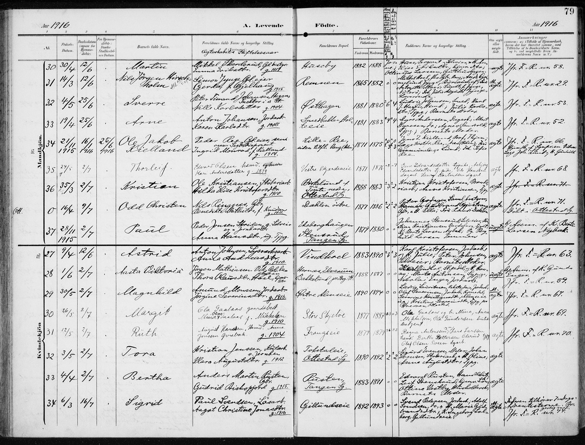 Stange prestekontor, AV/SAH-PREST-002/K/L0024: Parish register (official) no. 24, 1906-1922, p. 79