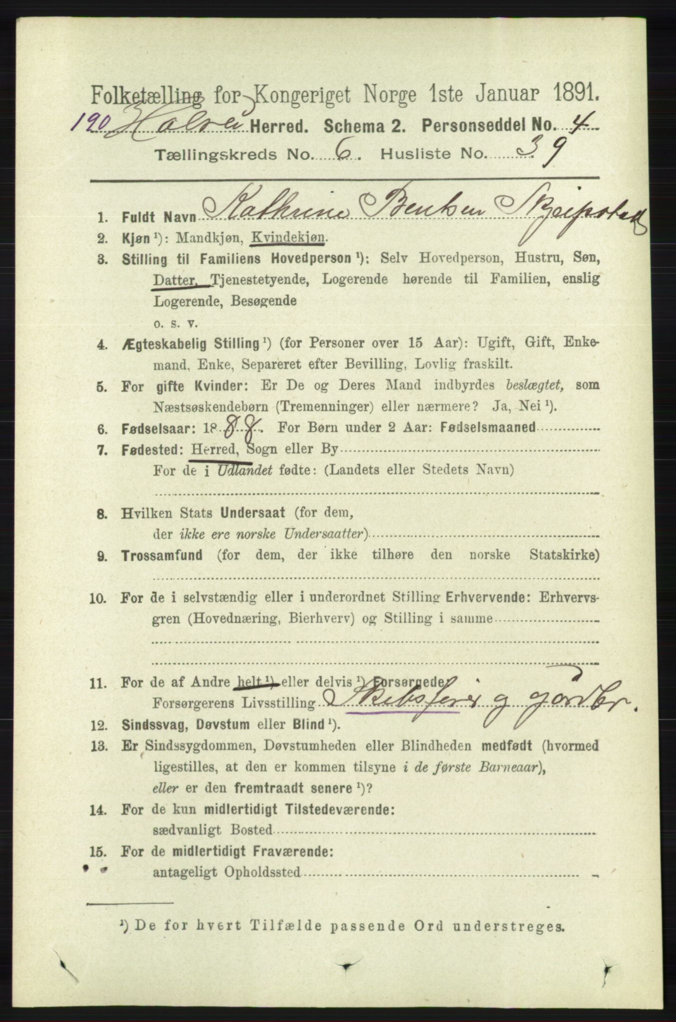 RA, 1891 census for 1019 Halse og Harkmark, 1891, p. 2574