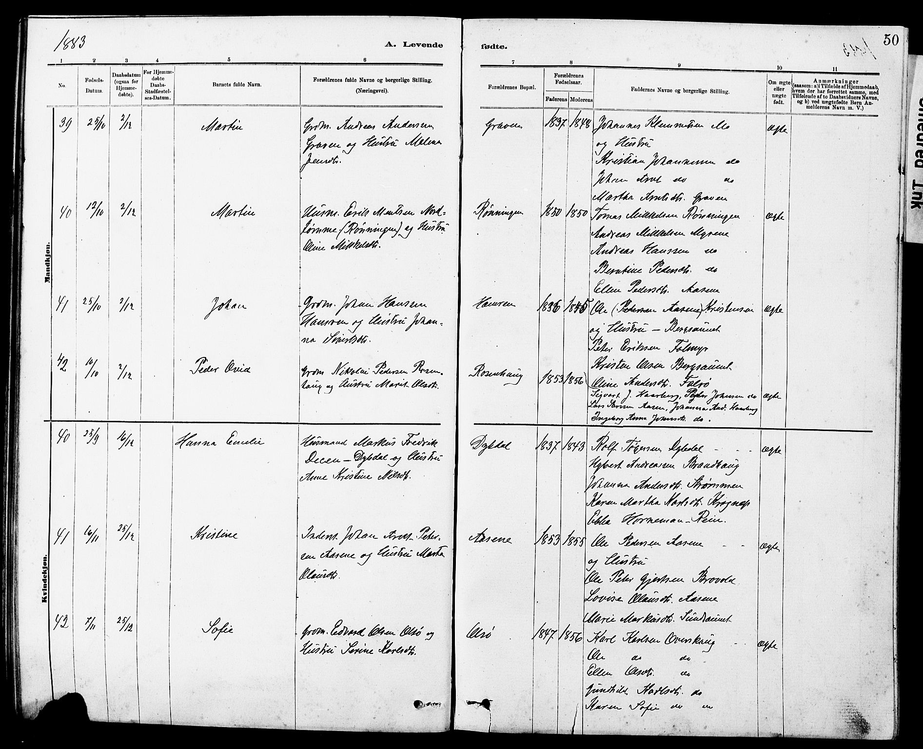 Ministerialprotokoller, klokkerbøker og fødselsregistre - Sør-Trøndelag, AV/SAT-A-1456/647/L0636: Parish register (copy) no. 647C01, 1881-1884, p. 50