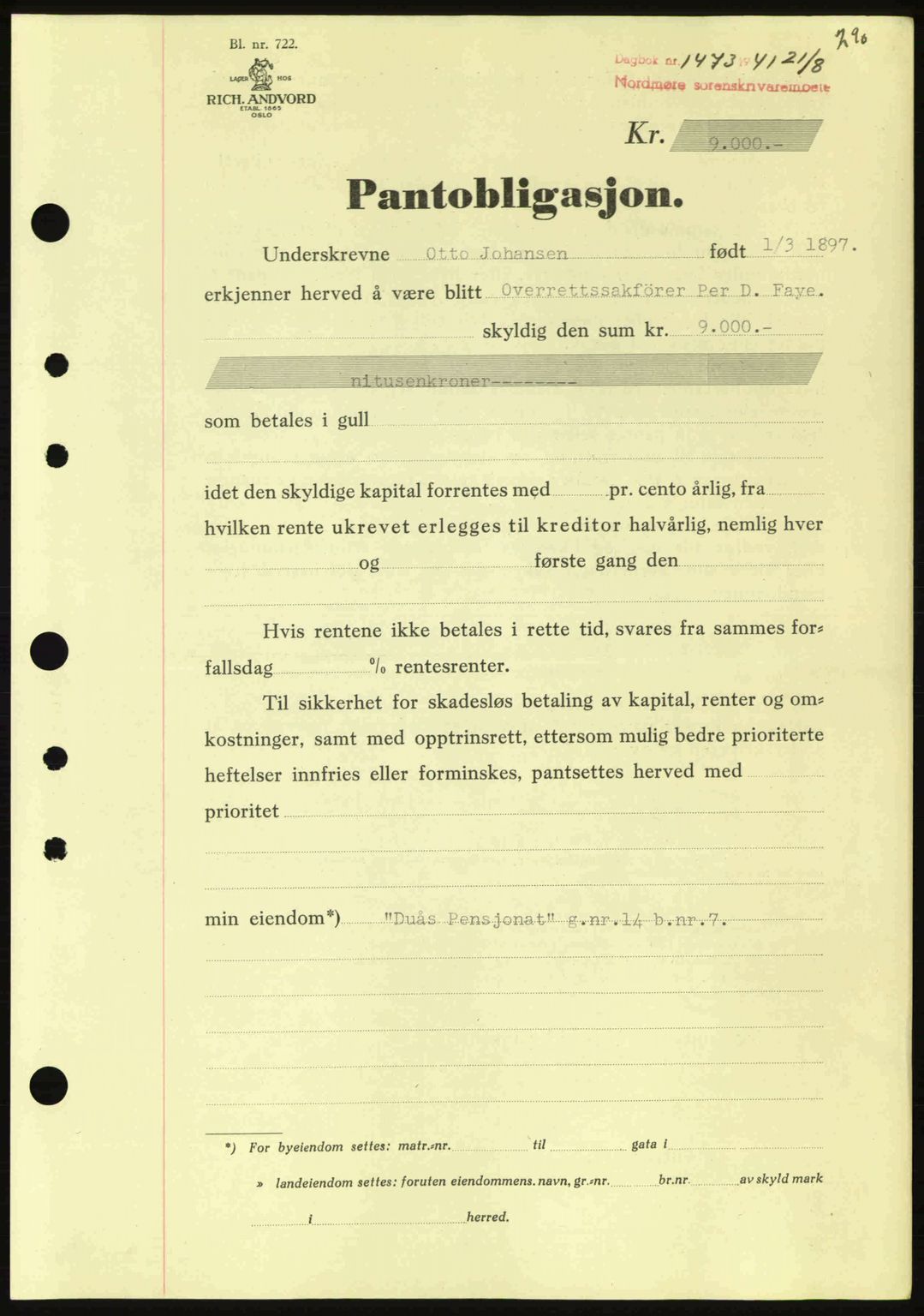 Nordmøre sorenskriveri, AV/SAT-A-4132/1/2/2Ca: Mortgage book no. B88, 1941-1942, Diary no: : 1473/1941