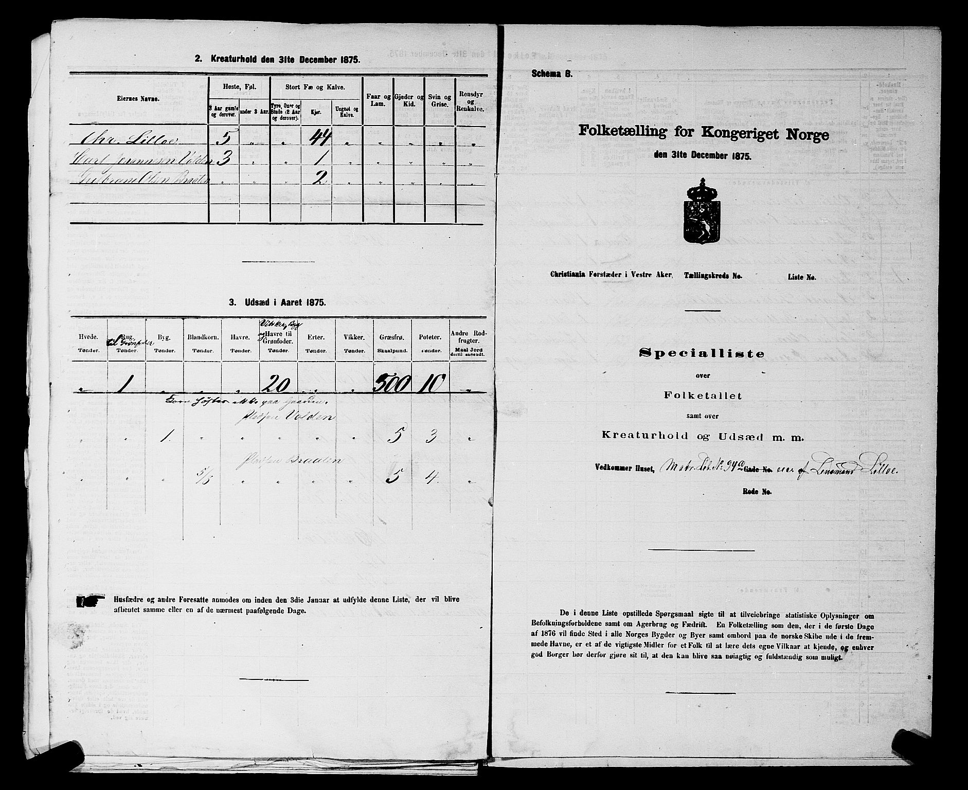 RA, 1875 census for 0218aP Vestre Aker, 1875, p. 1160