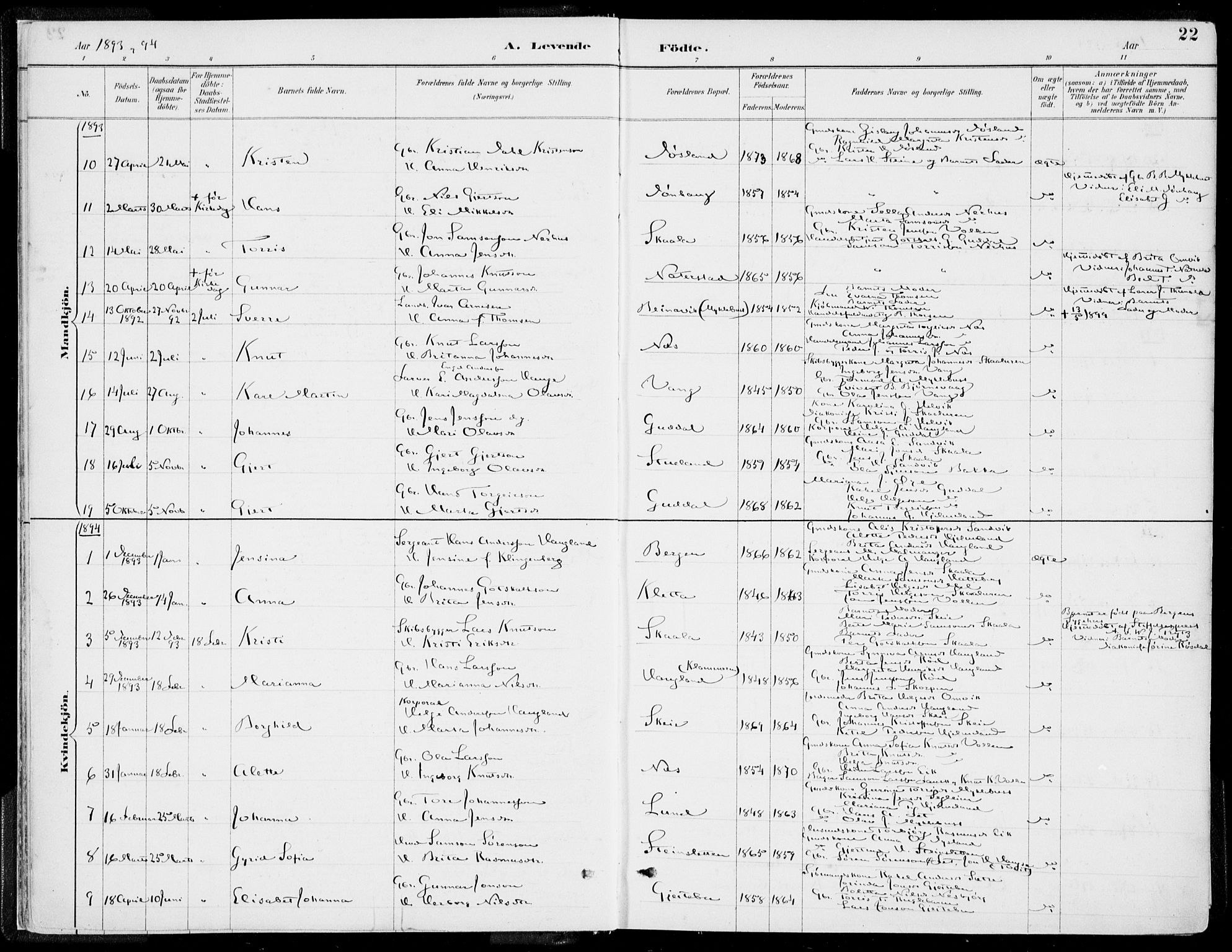 Kvinnherad sokneprestembete, SAB/A-76401/H/Haa: Parish register (official) no. B  1, 1887-1921, p. 22