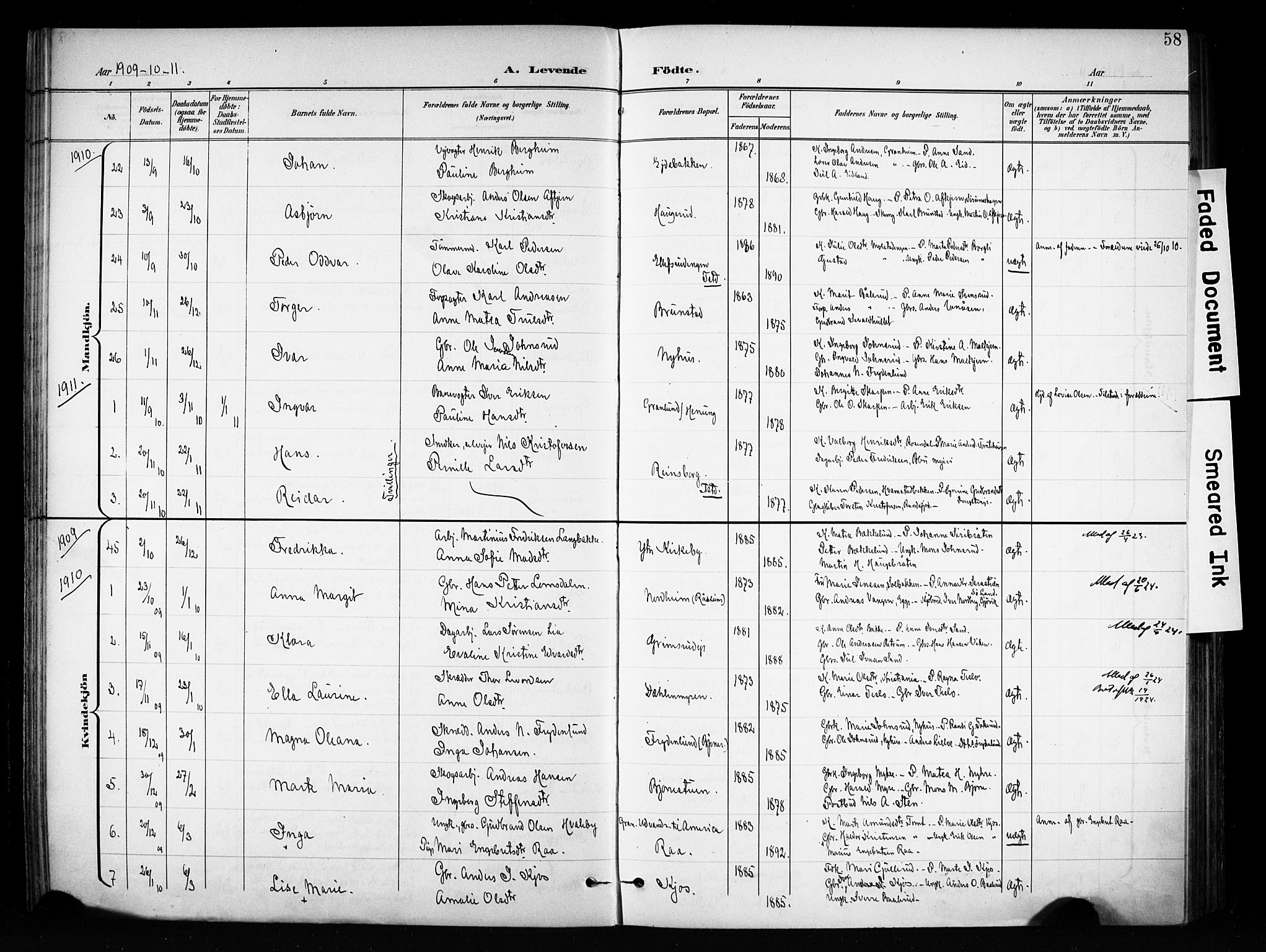 Brandbu prestekontor, SAH/PREST-114/H/Ha/Haa/L0001: Parish register (official) no. 1, 1900-1912, p. 58