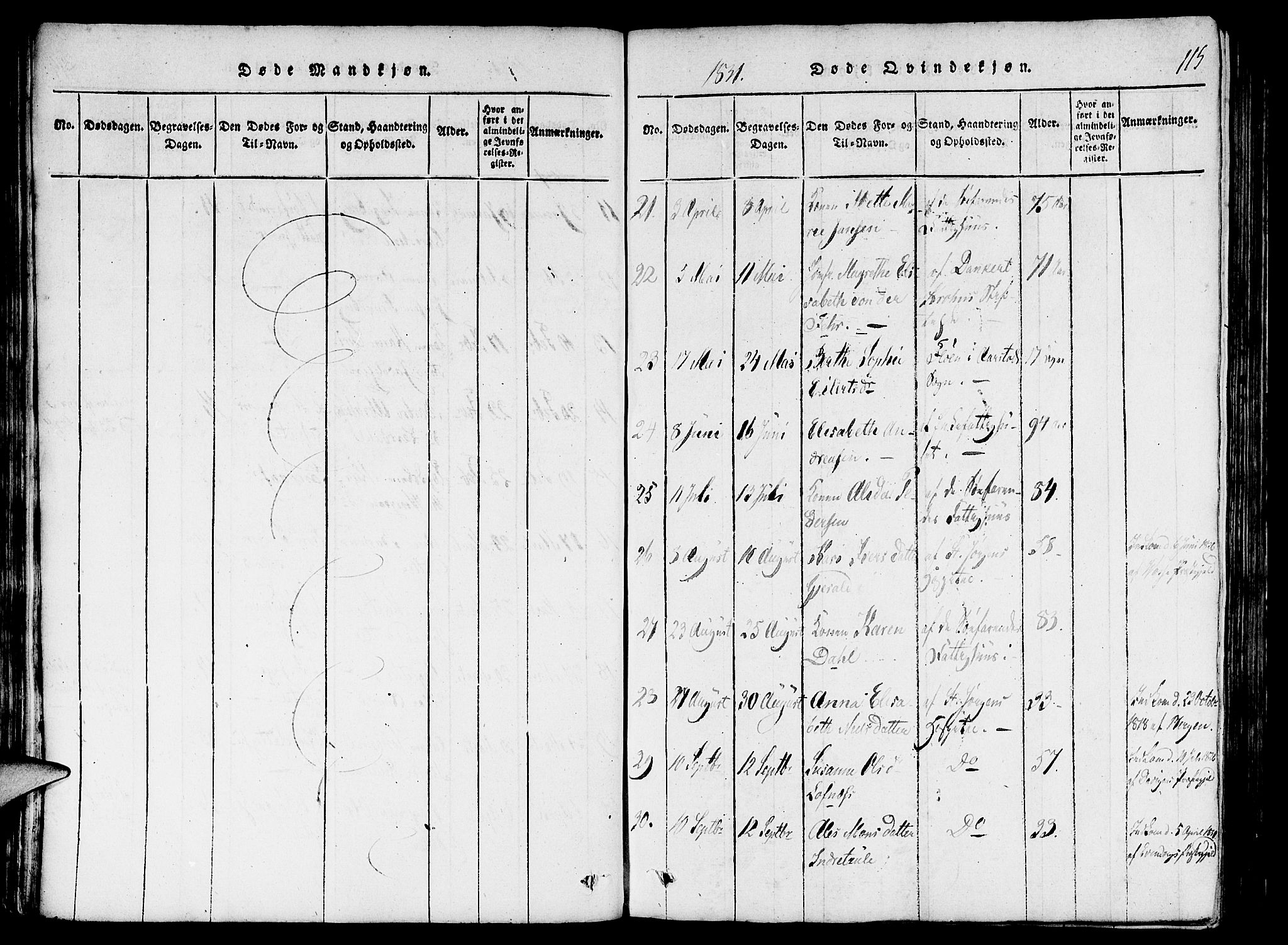 St. Jørgens hospital og Årstad sokneprestembete, AV/SAB-A-99934: Parish register (official) no. A 3, 1815-1843, p. 115