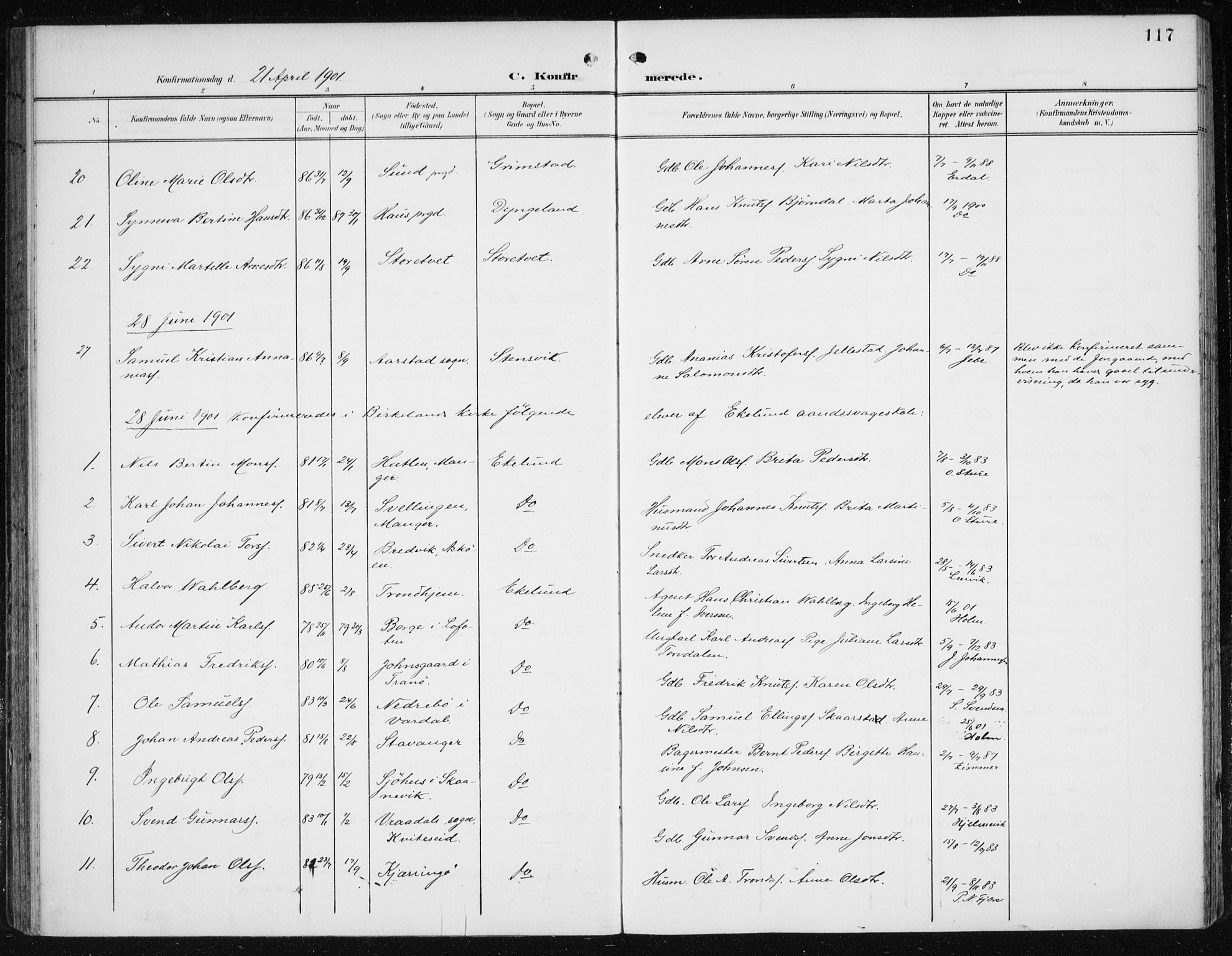 Fana Sokneprestembete, AV/SAB-A-75101/H/Haa/Haai/L0003: Parish register (official) no. I 3, 1900-1912, p. 117