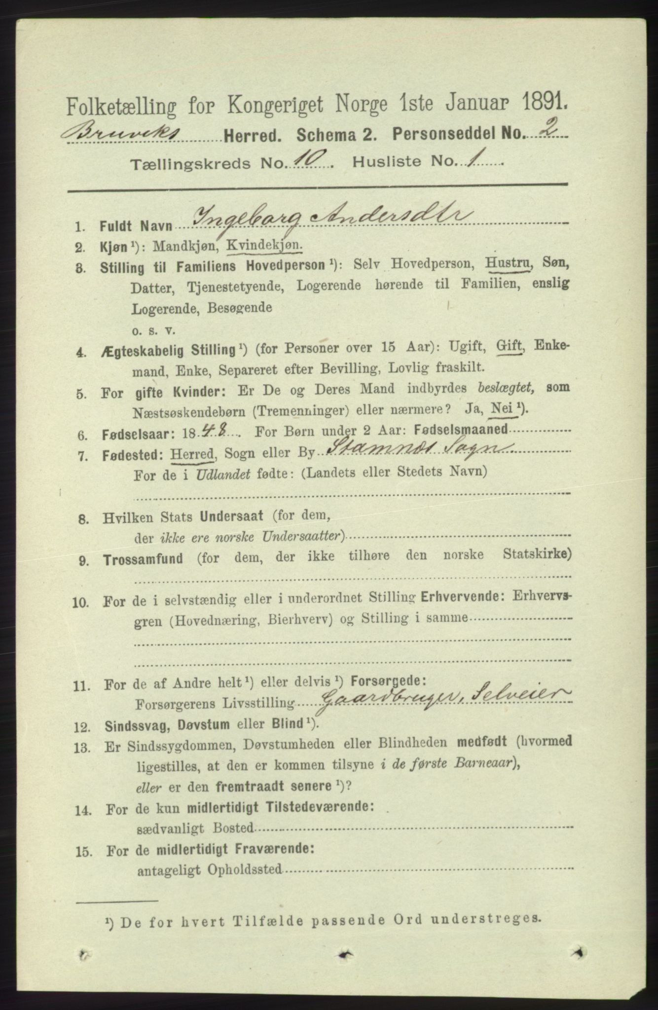 RA, 1891 census for 1251 Bruvik, 1891, p. 3655