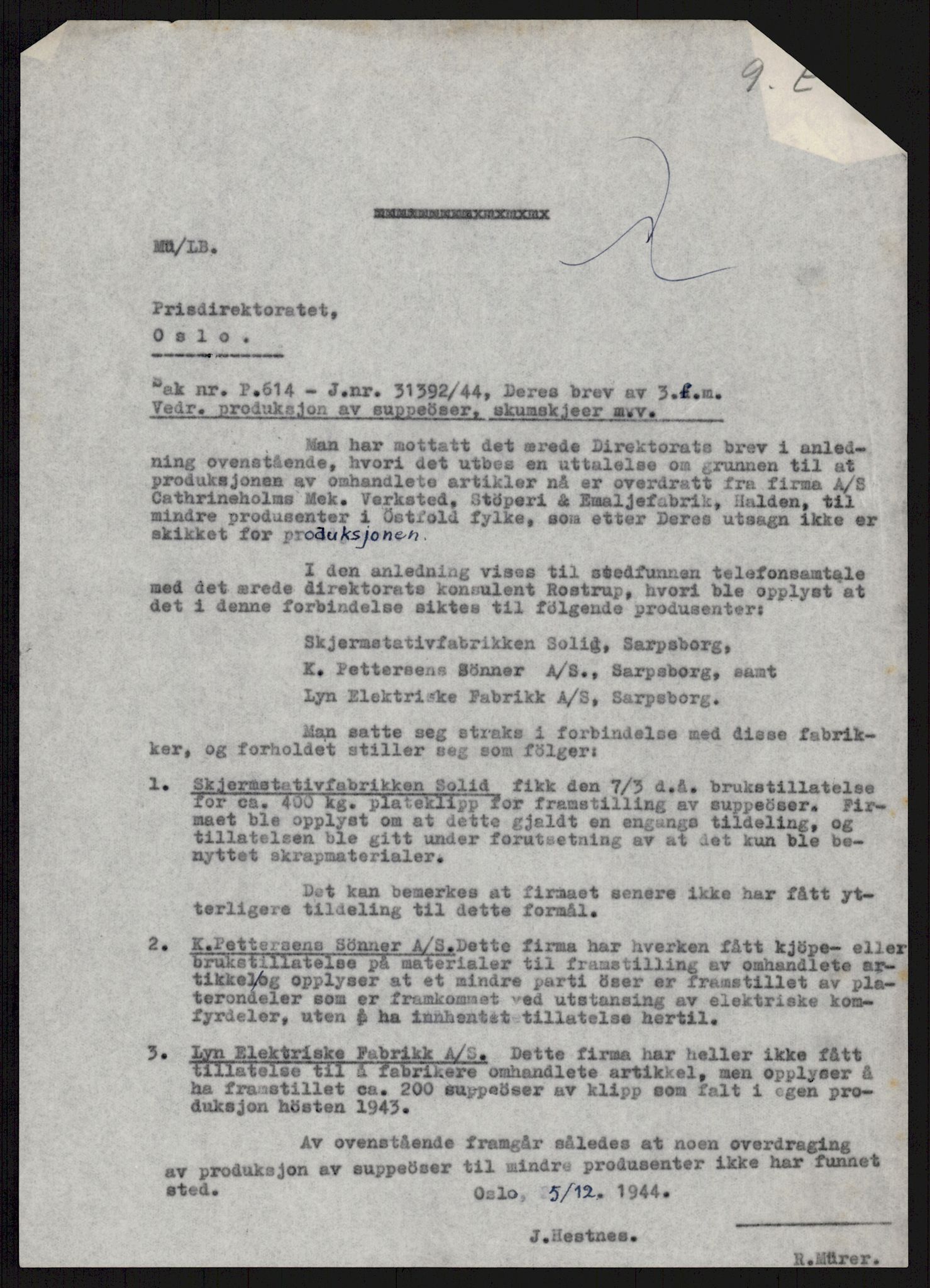 Direktoratet for industriforsyning, Sekretariatet, AV/RA-S-4153/D/Df/L0055: 9. Metallkontoret, 1940-1945, p. 55