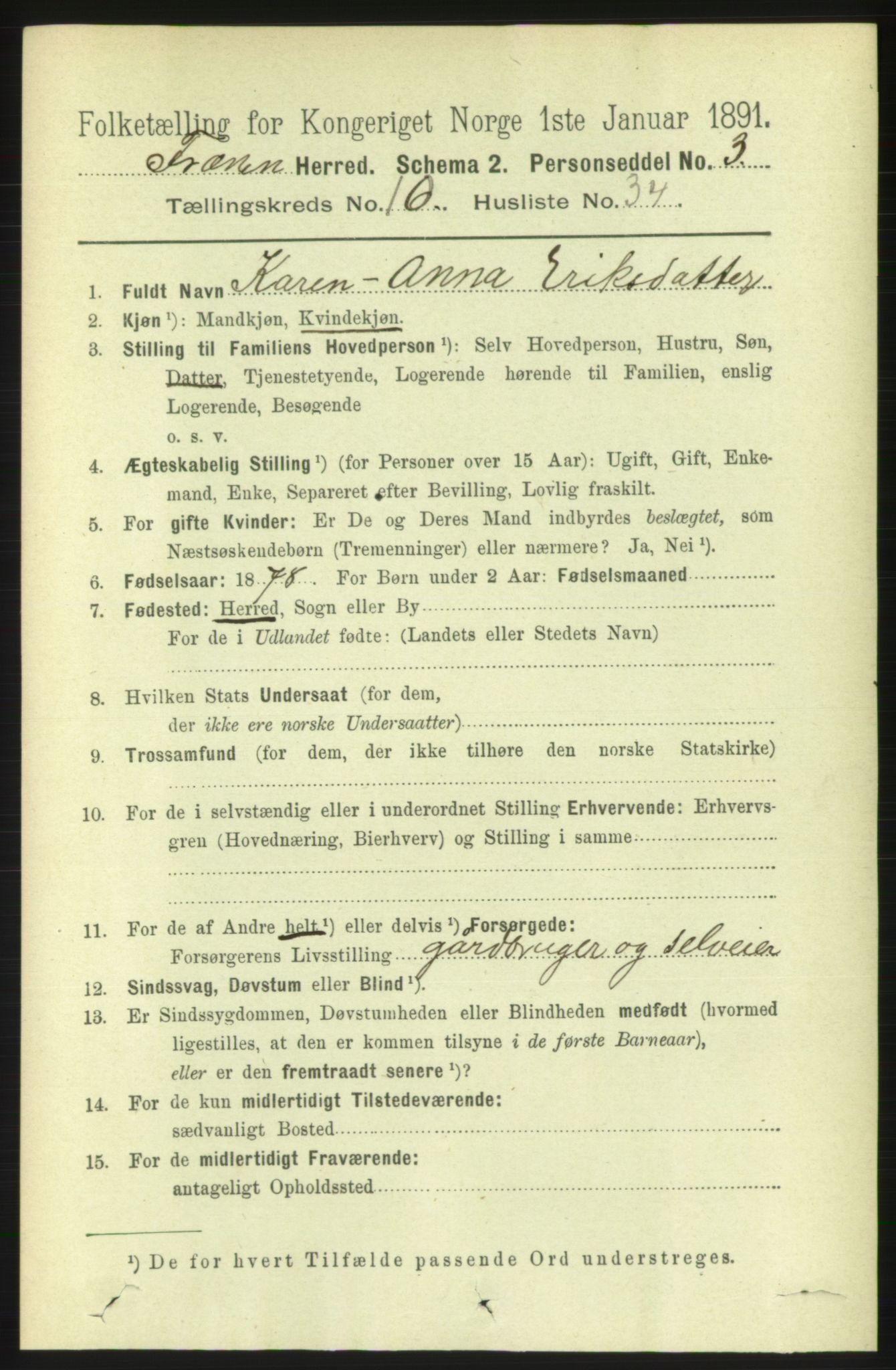 RA, 1891 census for 1548 Fræna, 1891, p. 3314