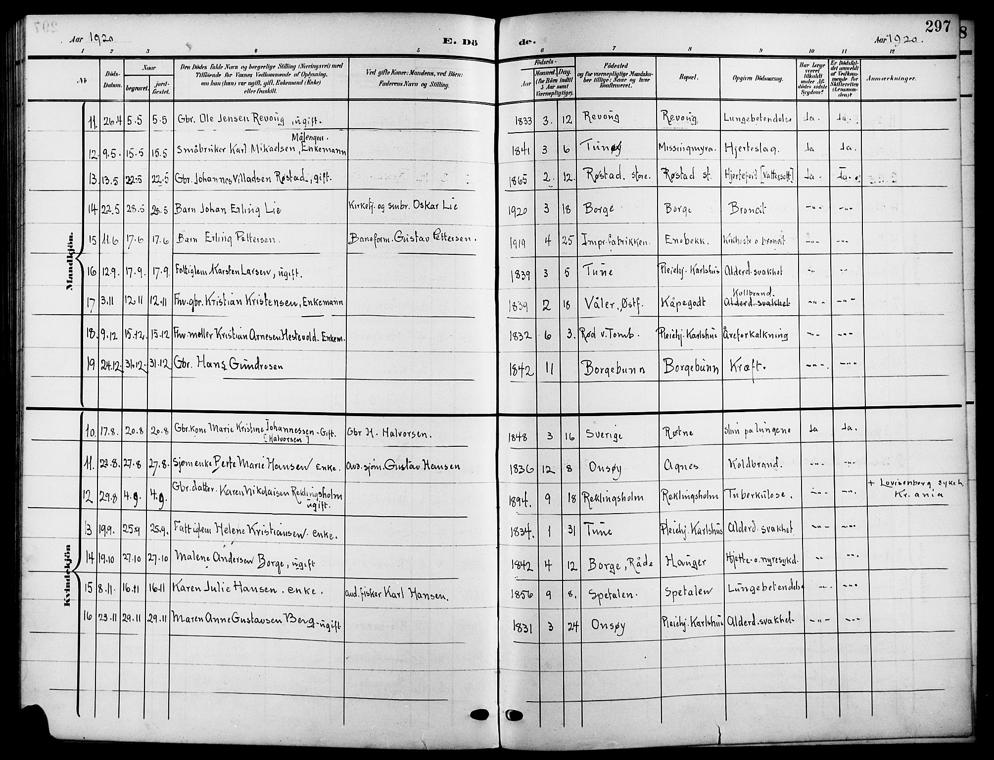 Råde prestekontor kirkebøker, SAO/A-2009/G/Ga/L0001: Parish register (copy) no. 1, 1903-1925, p. 297