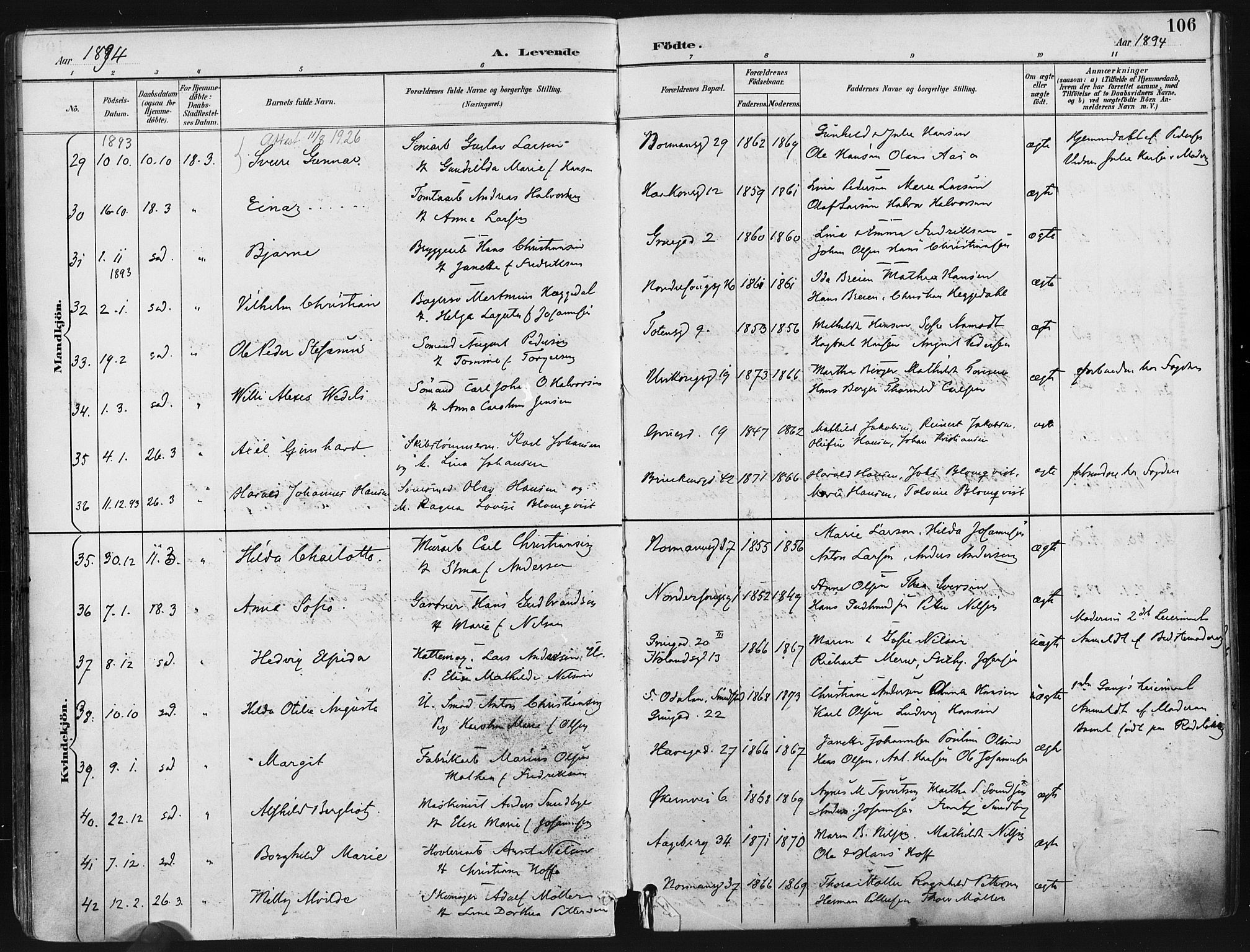 Kampen prestekontor Kirkebøker, AV/SAO-A-10853/F/Fa/L0005: Parish register (official) no. I 5, 1890-1902, p. 106