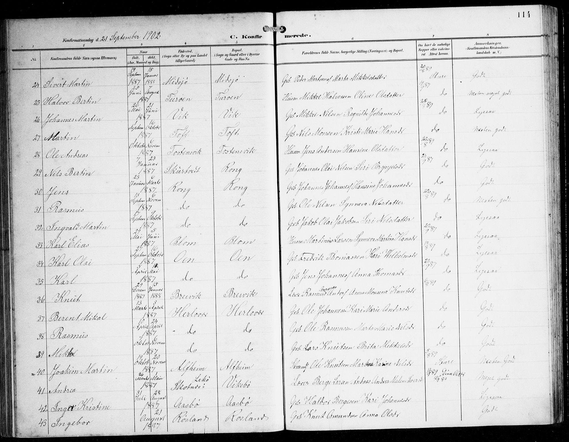 Herdla Sokneprestembete, SAB/A-75701/H/Hab: Parish register (copy) no. C 1, 1900-1913, p. 114