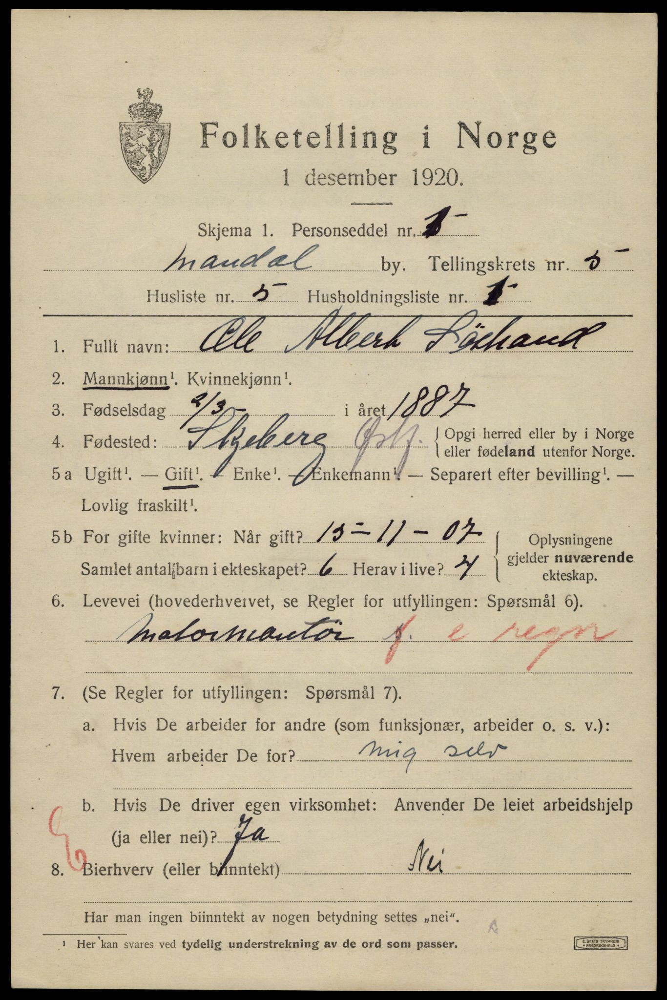 SAK, 1920 census for Mandal, 1920, p. 8235