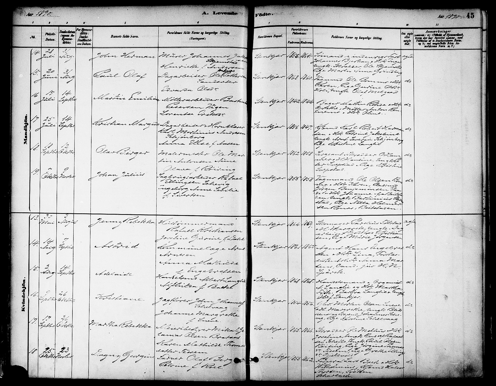 Ministerialprotokoller, klokkerbøker og fødselsregistre - Nord-Trøndelag, AV/SAT-A-1458/739/L0371: Parish register (official) no. 739A03, 1881-1895, p. 45