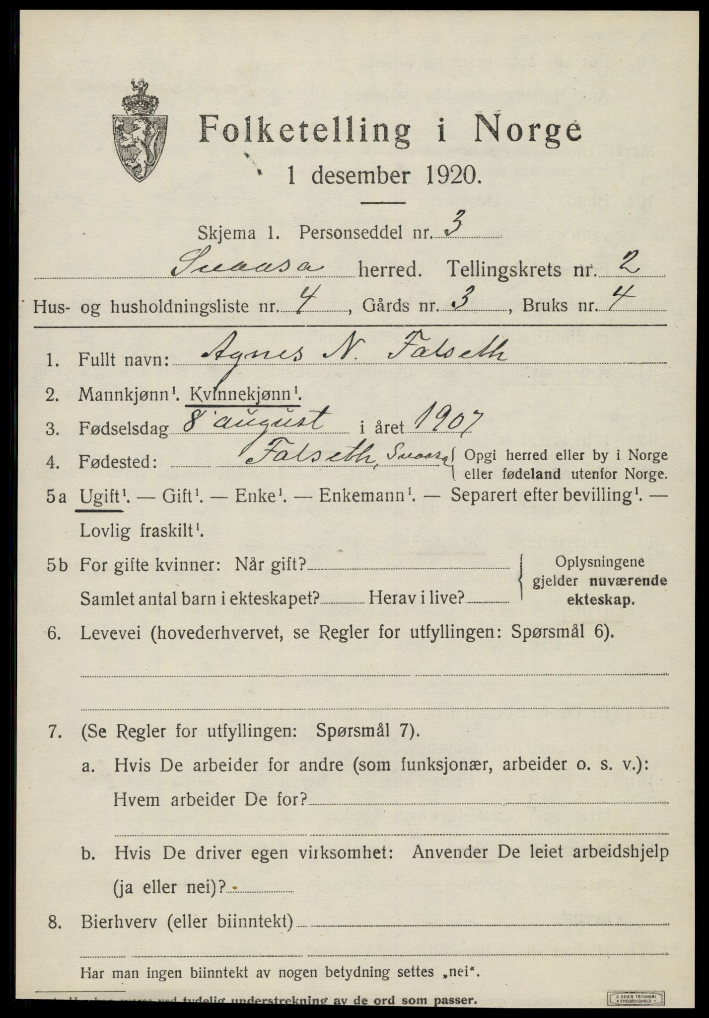 SAT, 1920 census for Snåsa, 1920, p. 1226