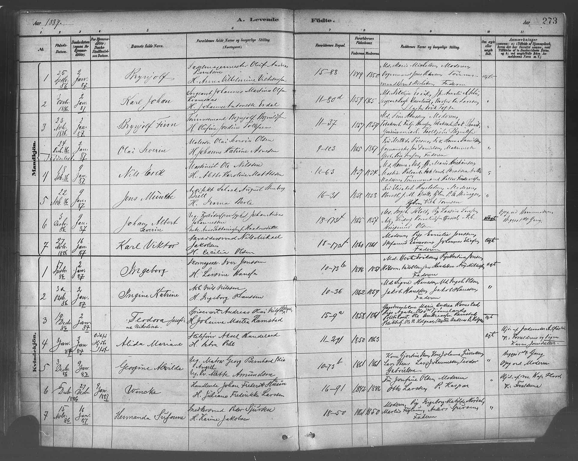 Domkirken sokneprestembete, SAB/A-74801/H/Haa/L0023: Parish register (official) no. B 6, 1879-1887, p. 273