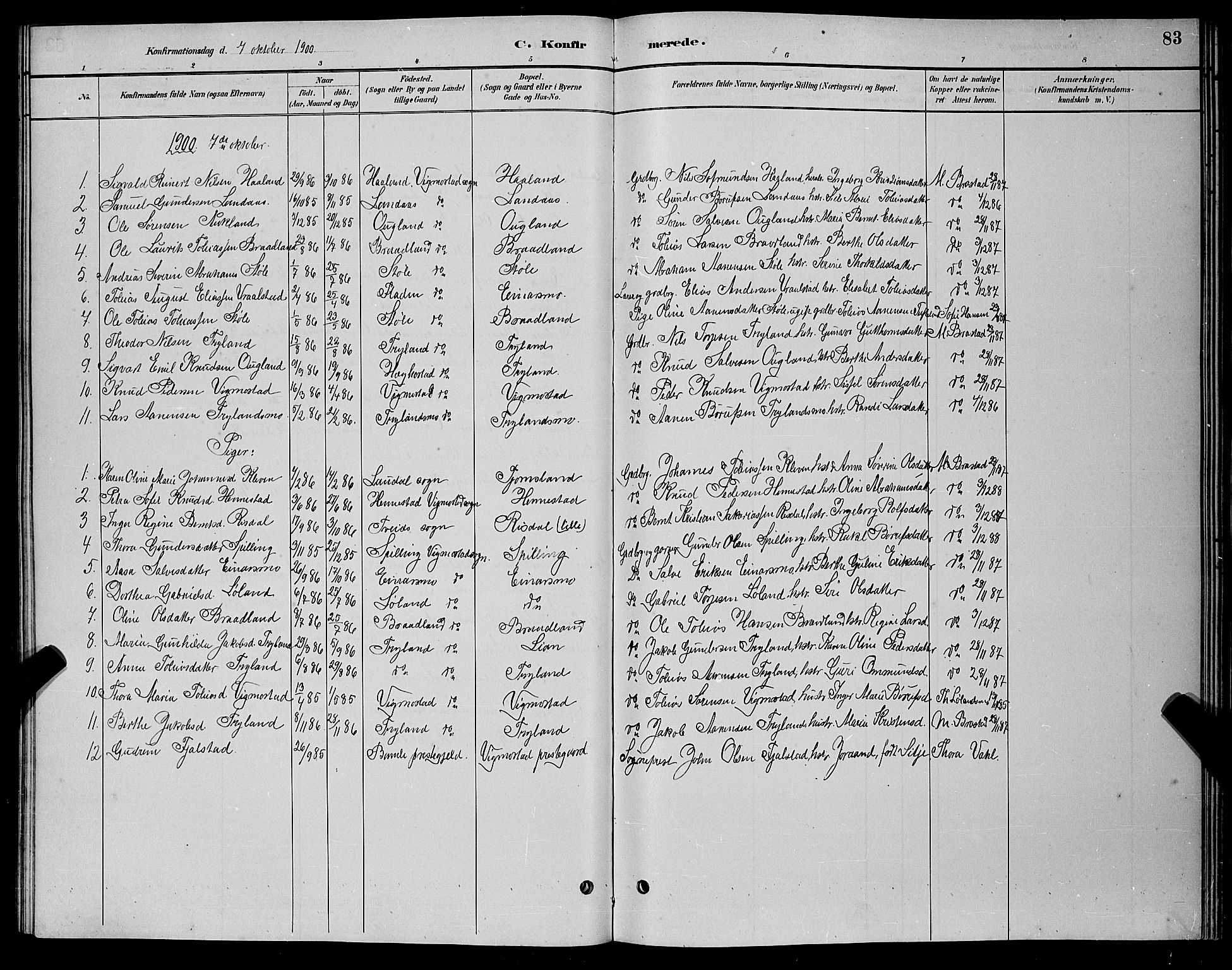 Nord-Audnedal sokneprestkontor, AV/SAK-1111-0032/F/Fb/Fbb/L0003: Parish register (copy) no. B 3, 1882-1900, p. 83