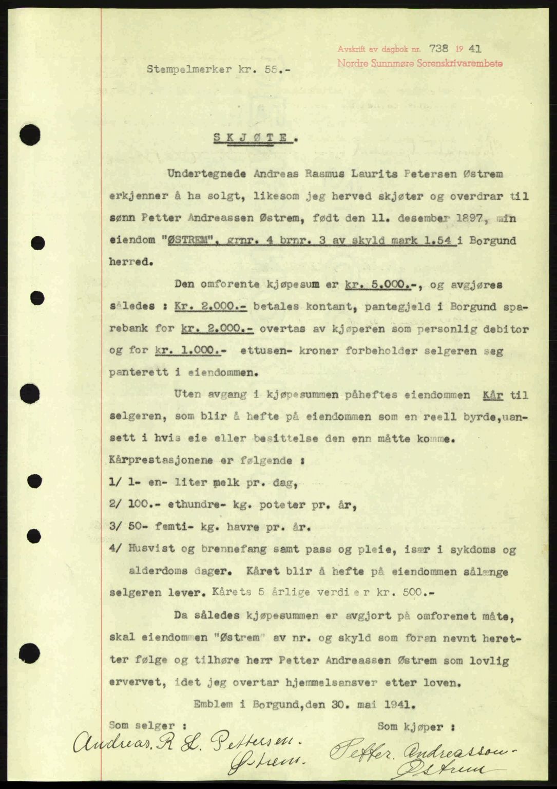 Nordre Sunnmøre sorenskriveri, AV/SAT-A-0006/1/2/2C/2Ca: Mortgage book no. A10, 1940-1941, Diary no: : 738/1941