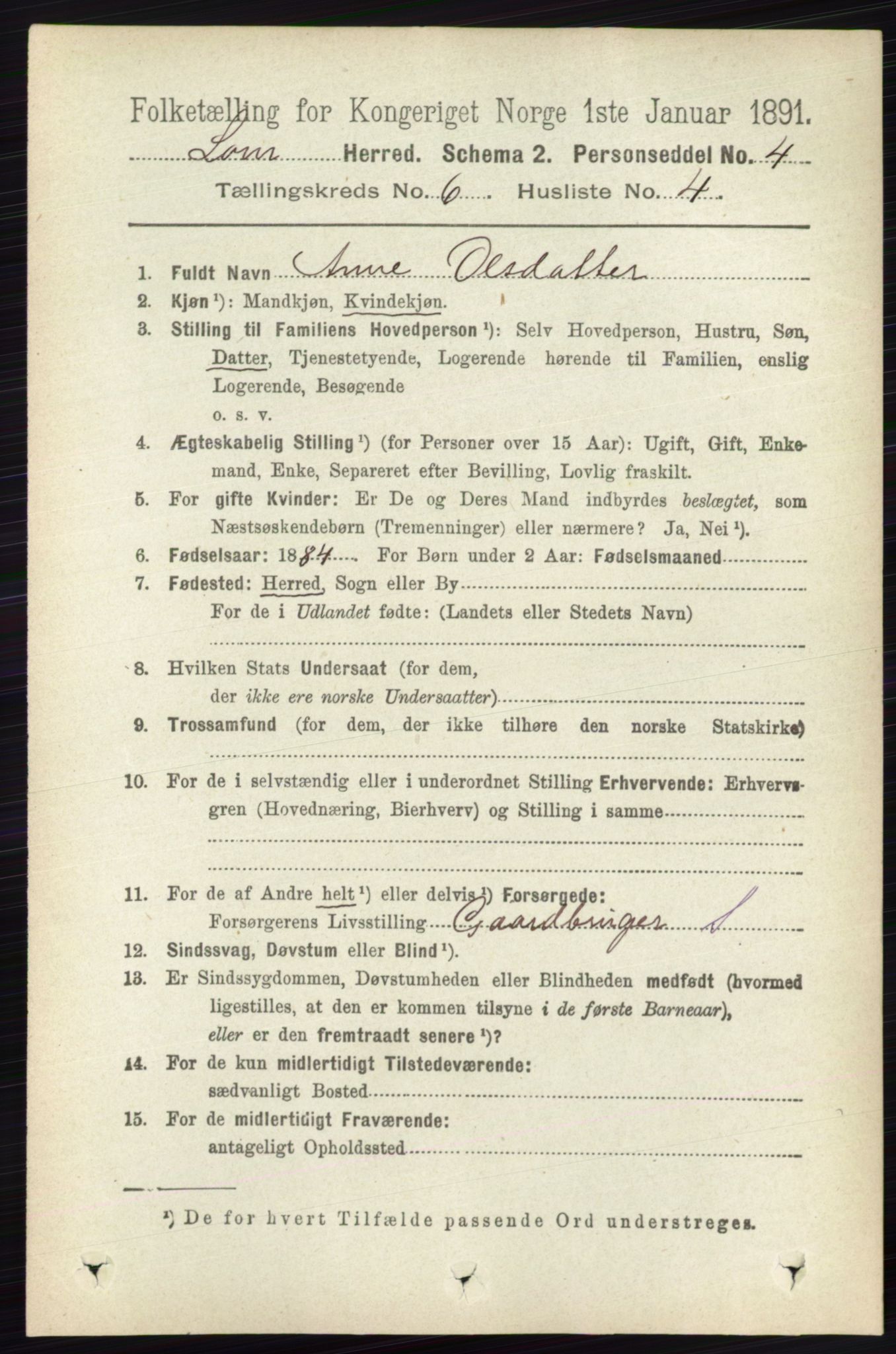 RA, 1891 census for 0514 Lom, 1891, p. 2389