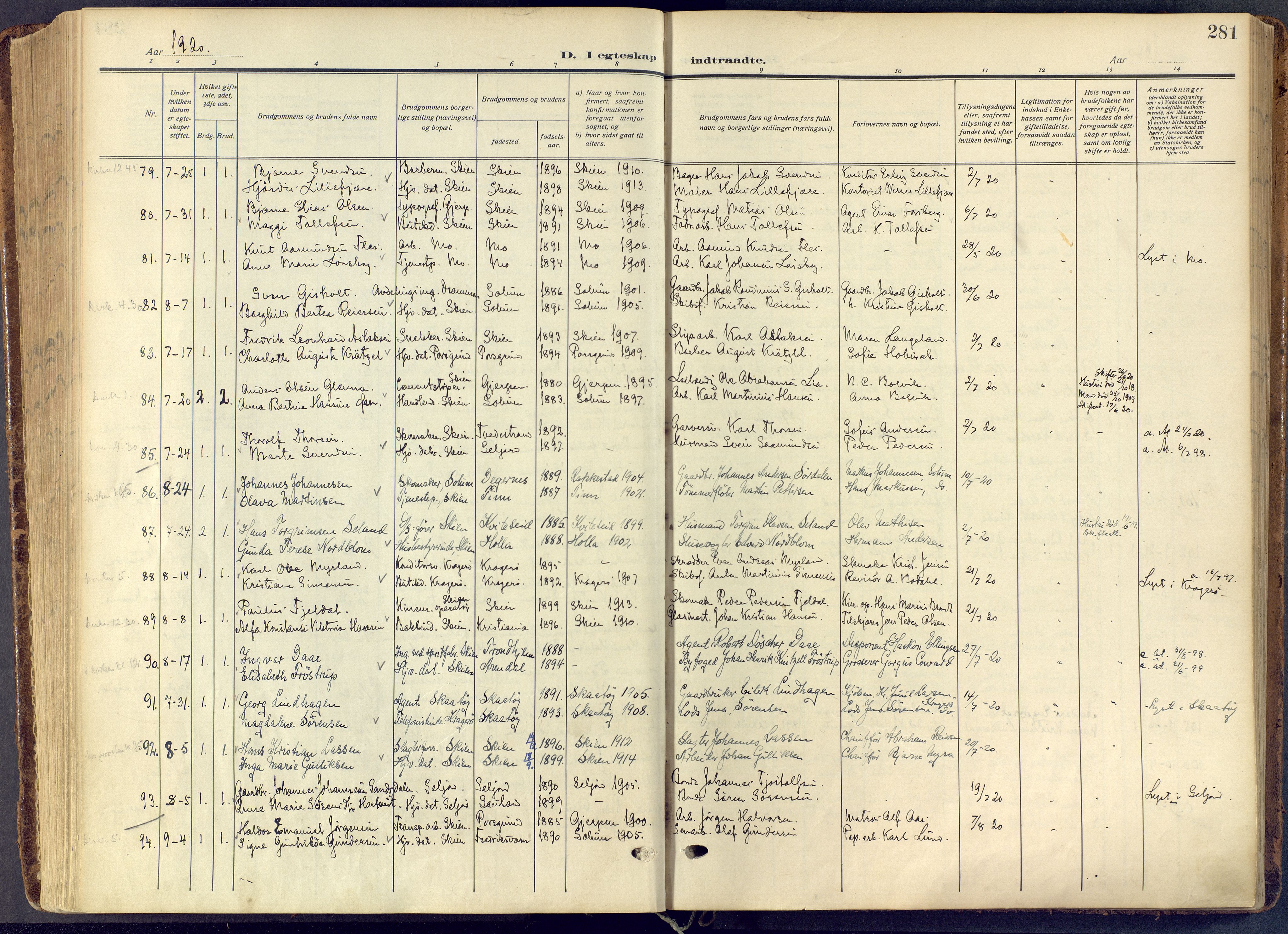 Skien kirkebøker, AV/SAKO-A-302/F/Fa/L0013: Parish register (official) no. 13, 1915-1921, p. 281