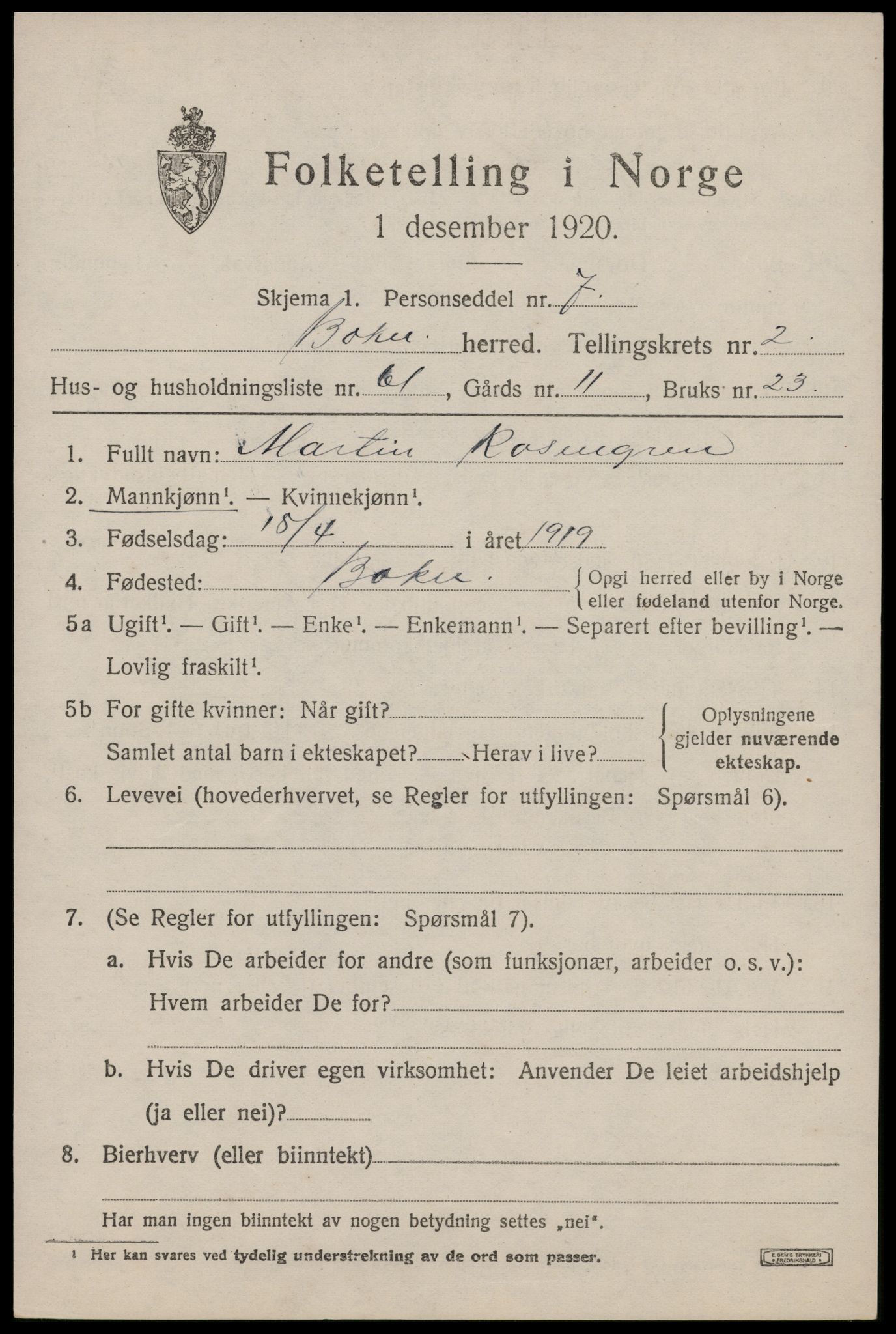 SAST, 1920 census for Bokn, 1920, p. 1324