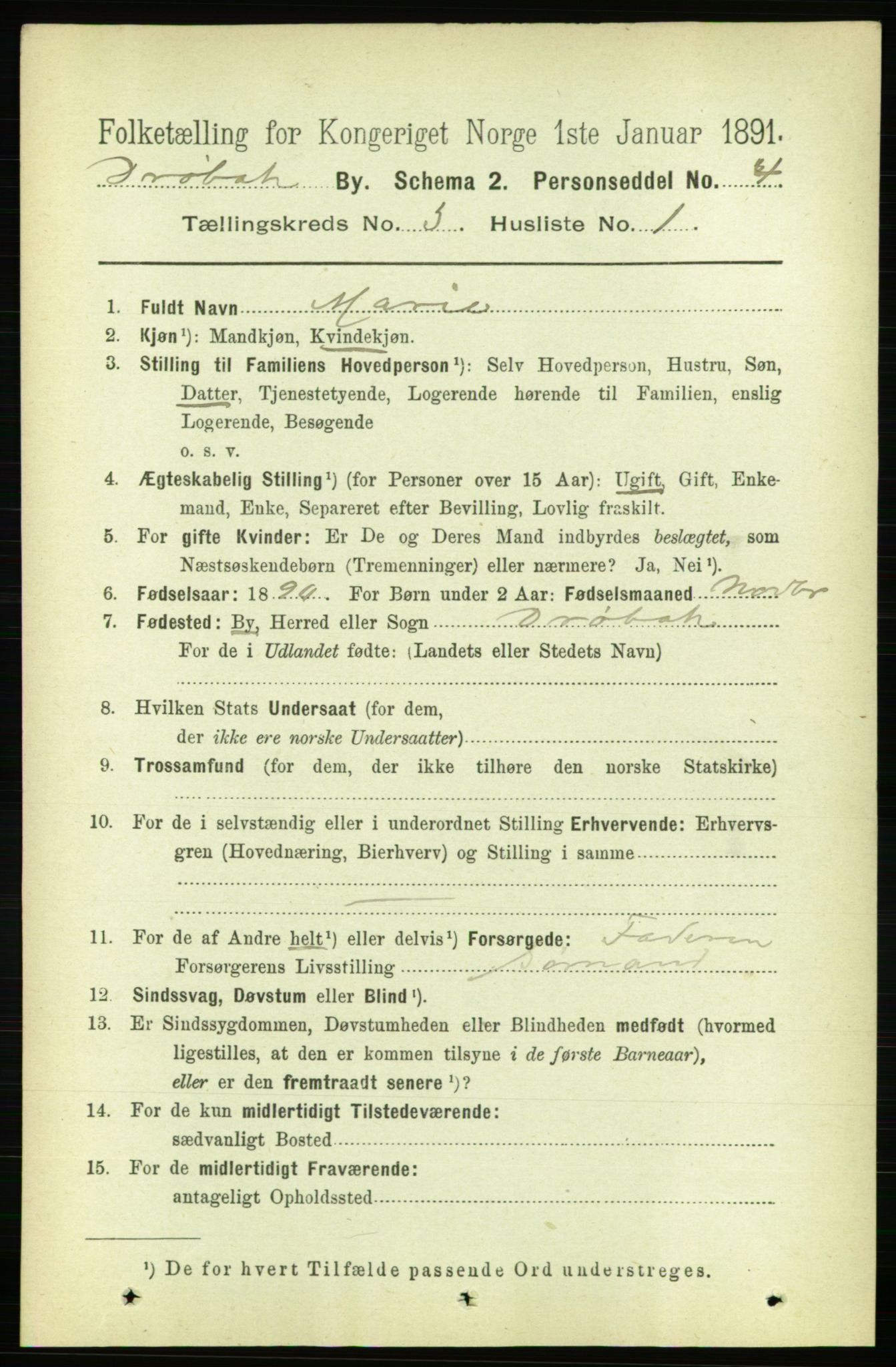 RA, 1891 census for 0203 Drøbak, 1891, p. 1885