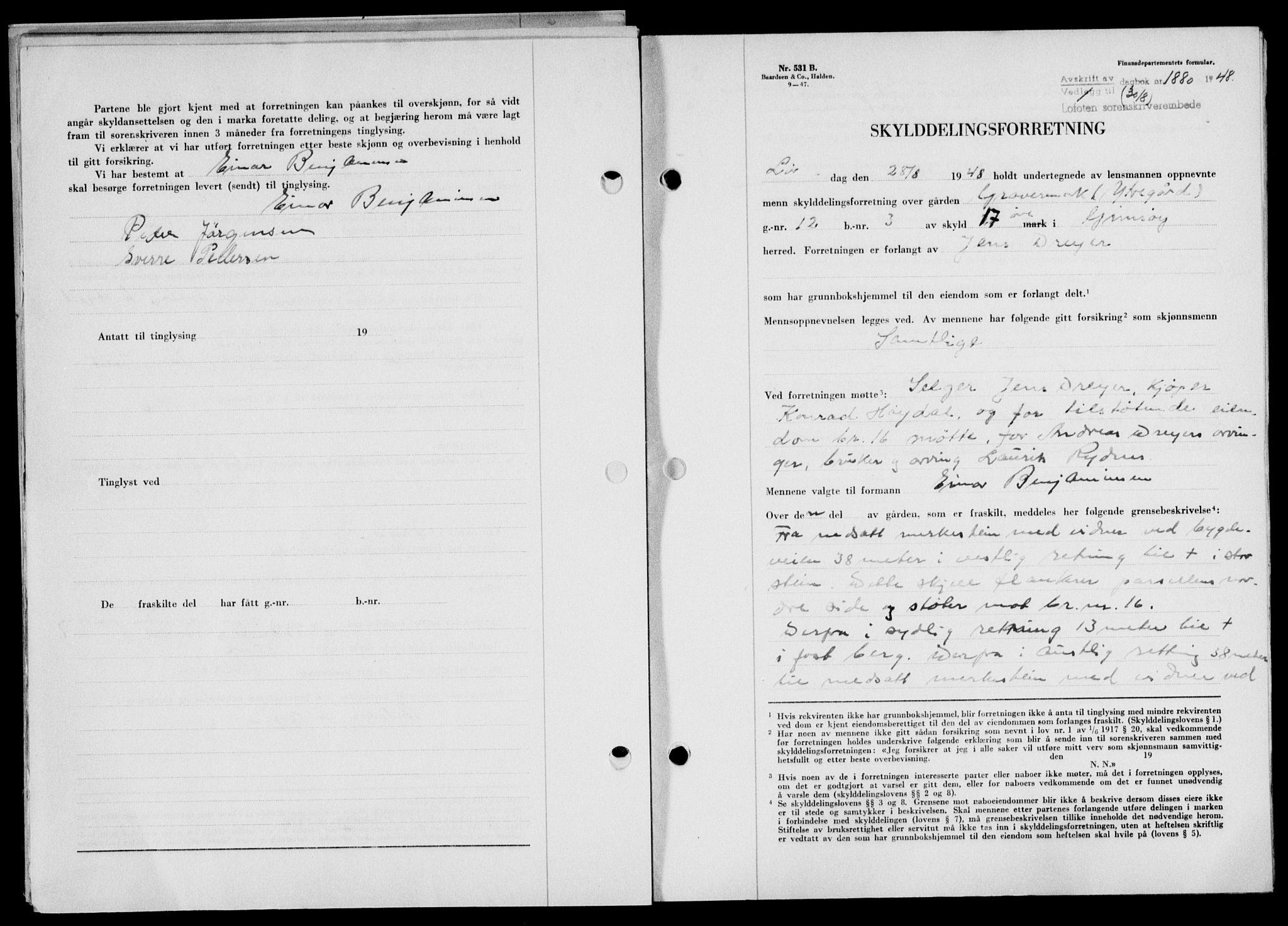 Lofoten sorenskriveri, SAT/A-0017/1/2/2C/L0019a: Mortgage book no. 19a, 1948-1948, Diary no: : 1880/1948