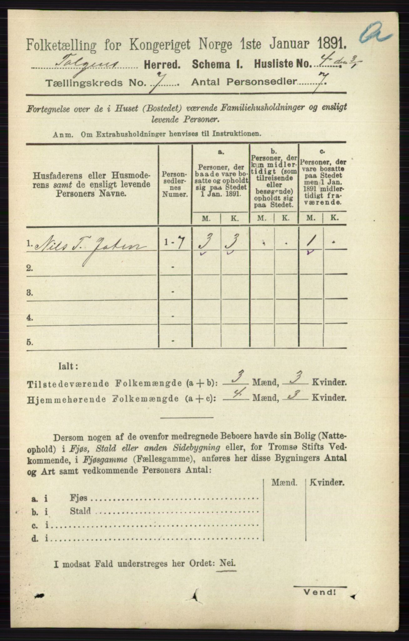 RA, 1891 census for 0436 Tolga, 1891, p. 1991