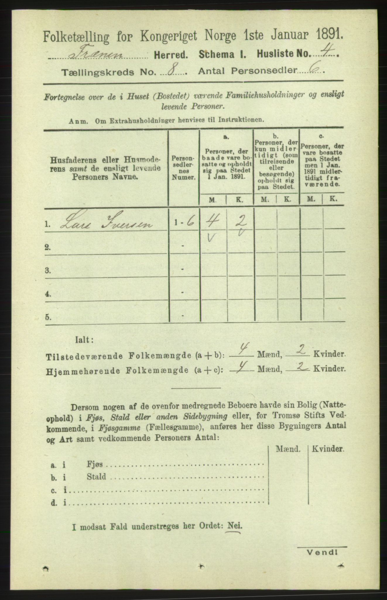 RA, 1891 census for 1548 Fræna, 1891, p. 2613