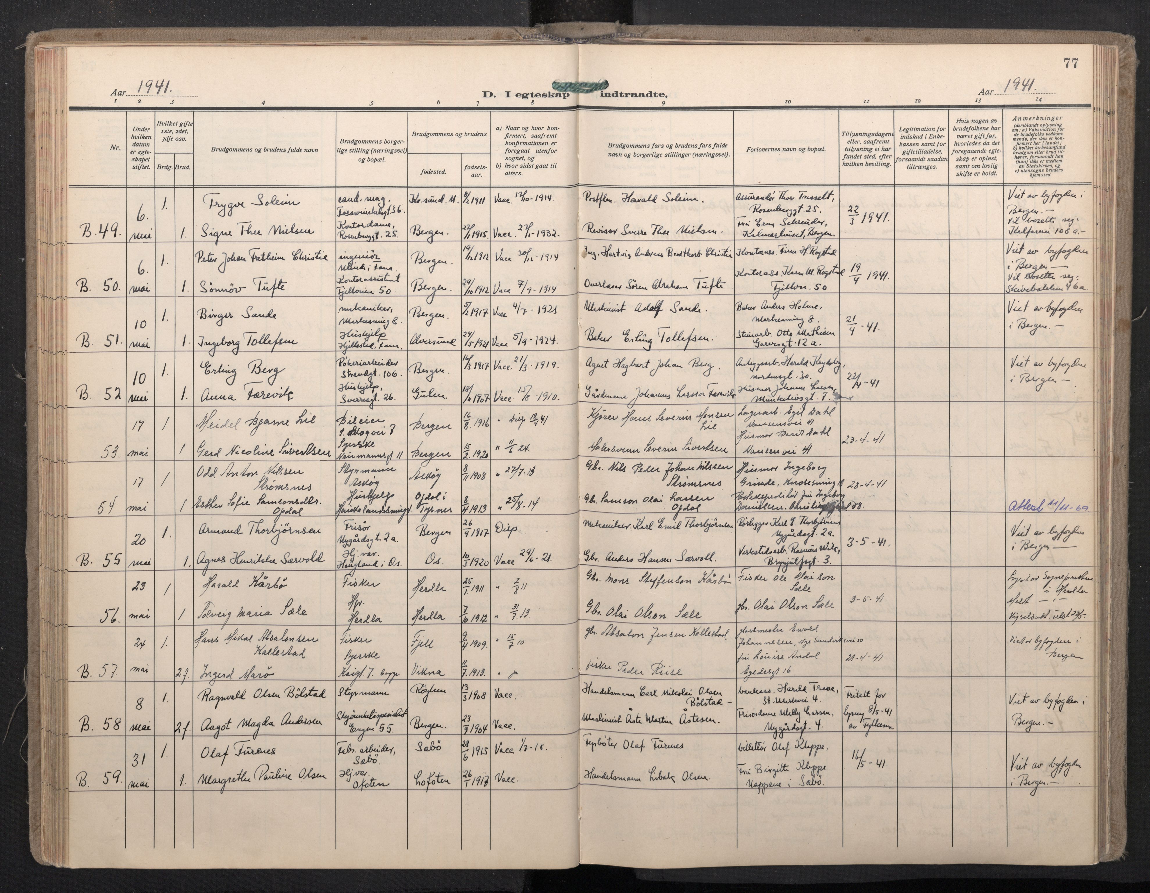 Domkirken sokneprestembete, SAB/A-74801/H/Haa: Parish register (official) no. D 7, 1937-1950, p. 76b-77a