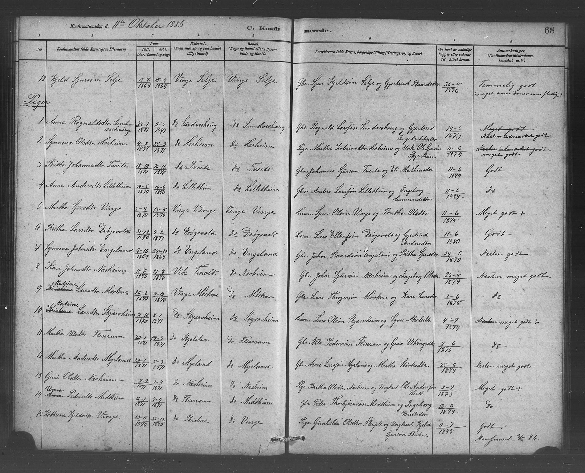 Vossestrand Sokneprestembete, SAB/A-79101/H/Hab: Parish register (copy) no. B 3, 1880-1907, p. 68
