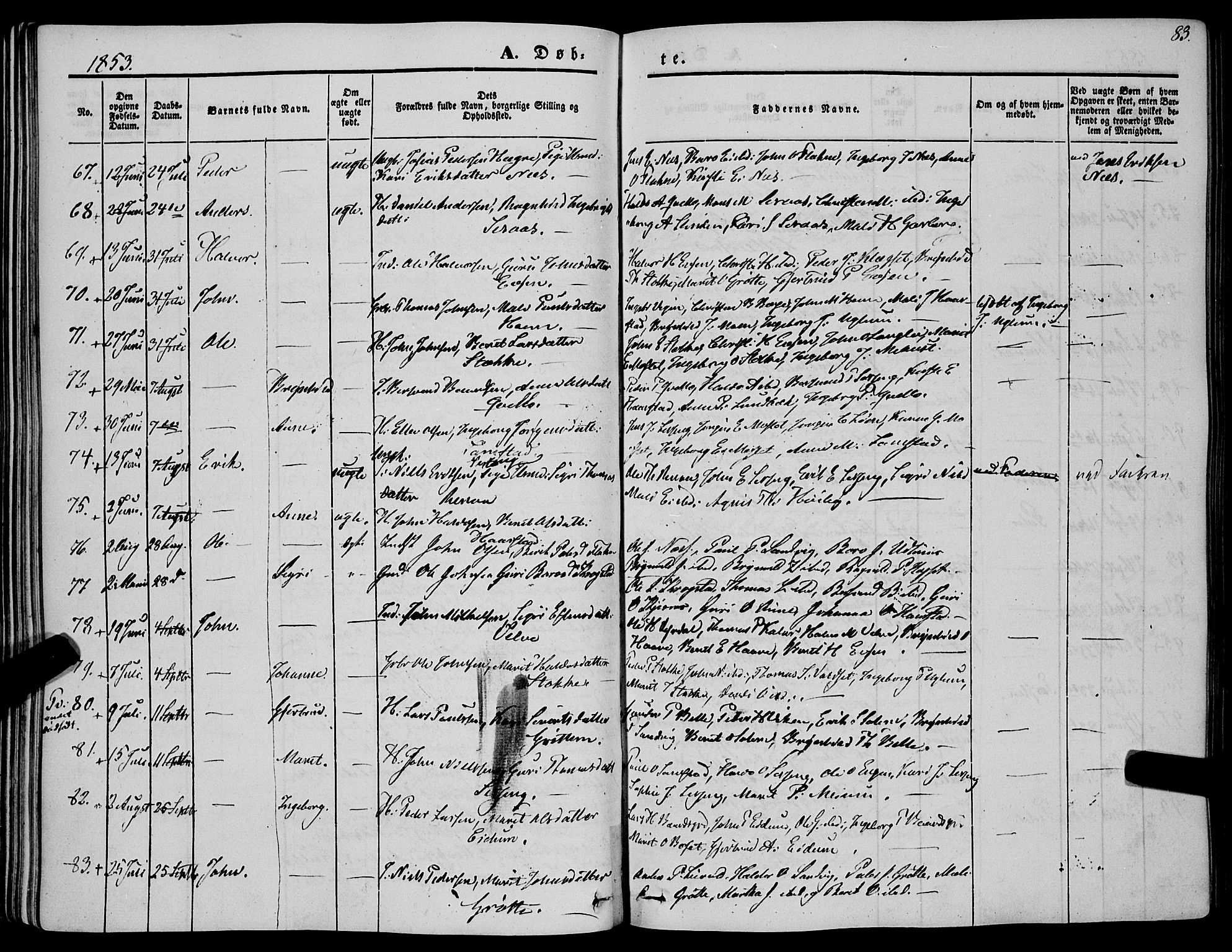 Ministerialprotokoller, klokkerbøker og fødselsregistre - Sør-Trøndelag, AV/SAT-A-1456/695/L1145: Parish register (official) no. 695A06 /1, 1843-1859, p. 83