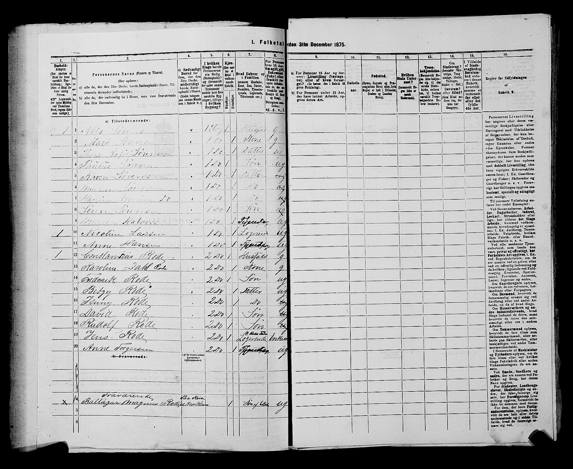 SAKO, 1875 census for 0806P Skien, 1875, p. 852