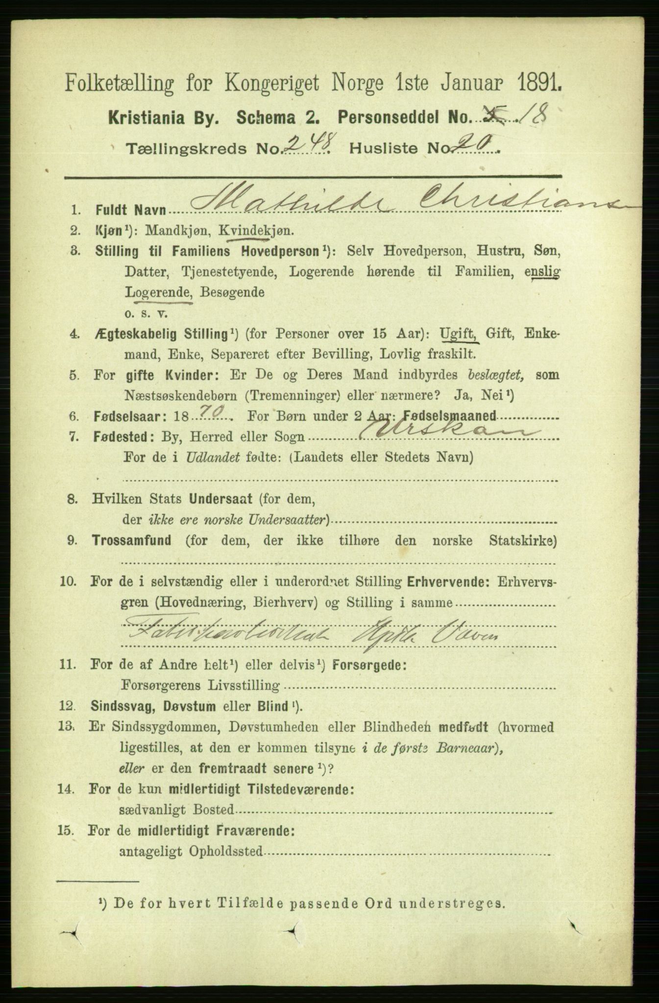 RA, 1891 census for 0301 Kristiania, 1891, p. 152050