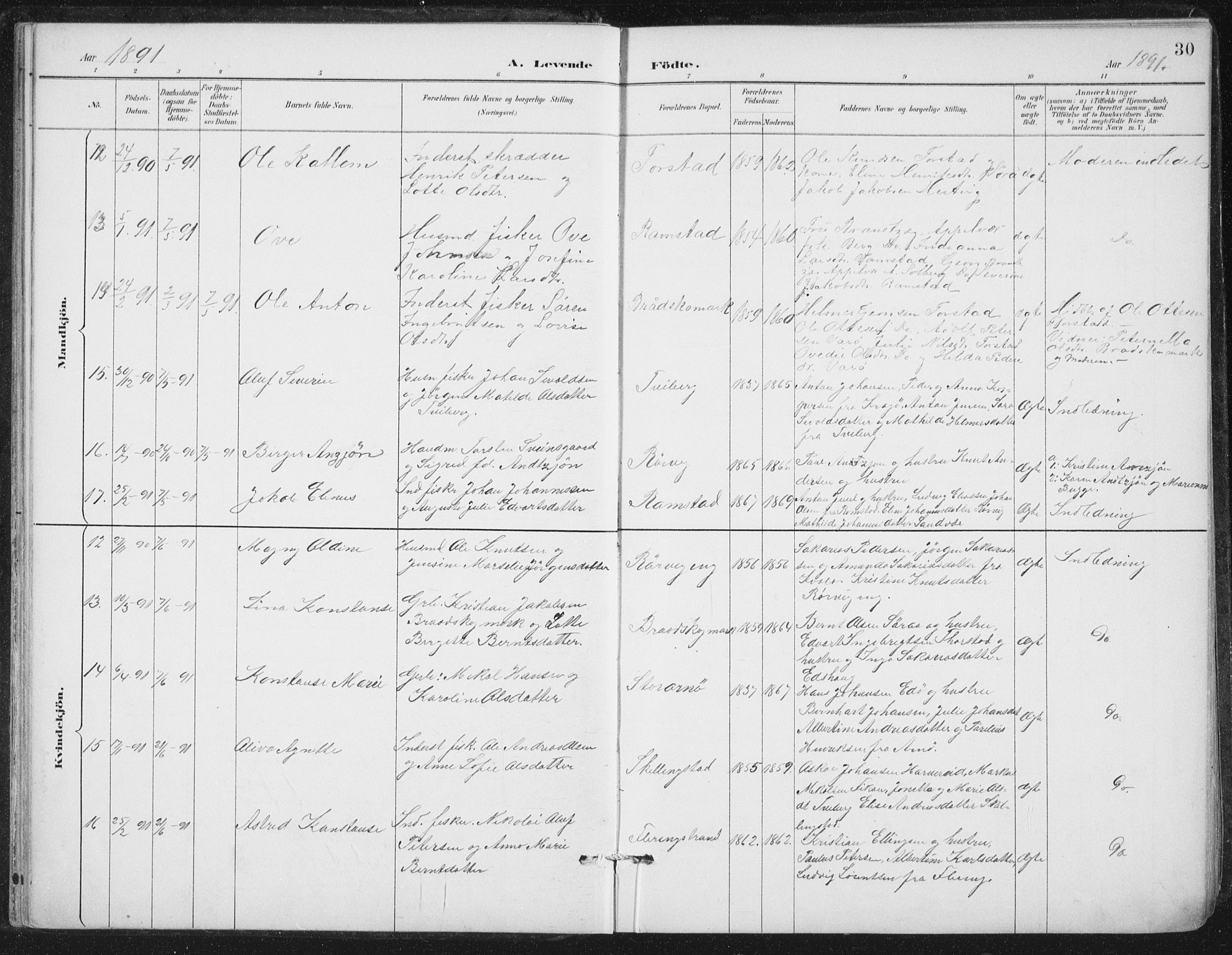 Ministerialprotokoller, klokkerbøker og fødselsregistre - Nord-Trøndelag, AV/SAT-A-1458/784/L0673: Parish register (official) no. 784A08, 1888-1899, p. 30