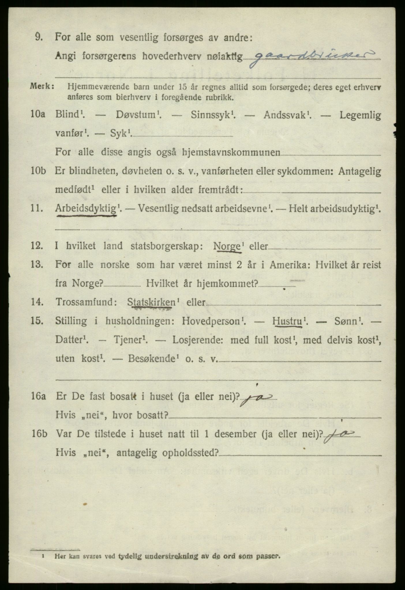 SAB, 1920 census for Gloppen, 1920, p. 1109