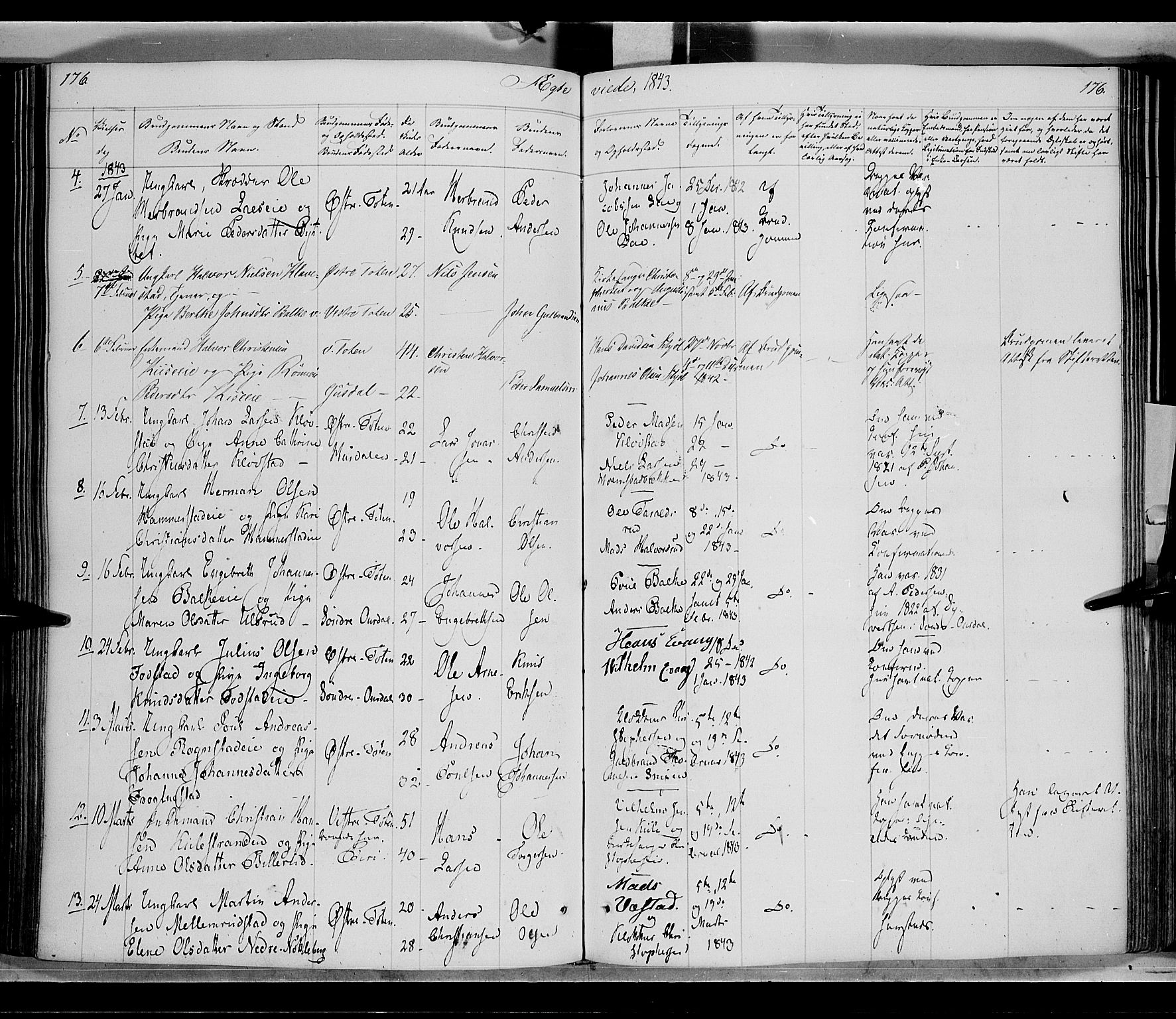 Østre Toten prestekontor, SAH/PREST-104/H/Ha/Haa/L0002: Parish register (official) no. 2, 1840-1847, p. 176