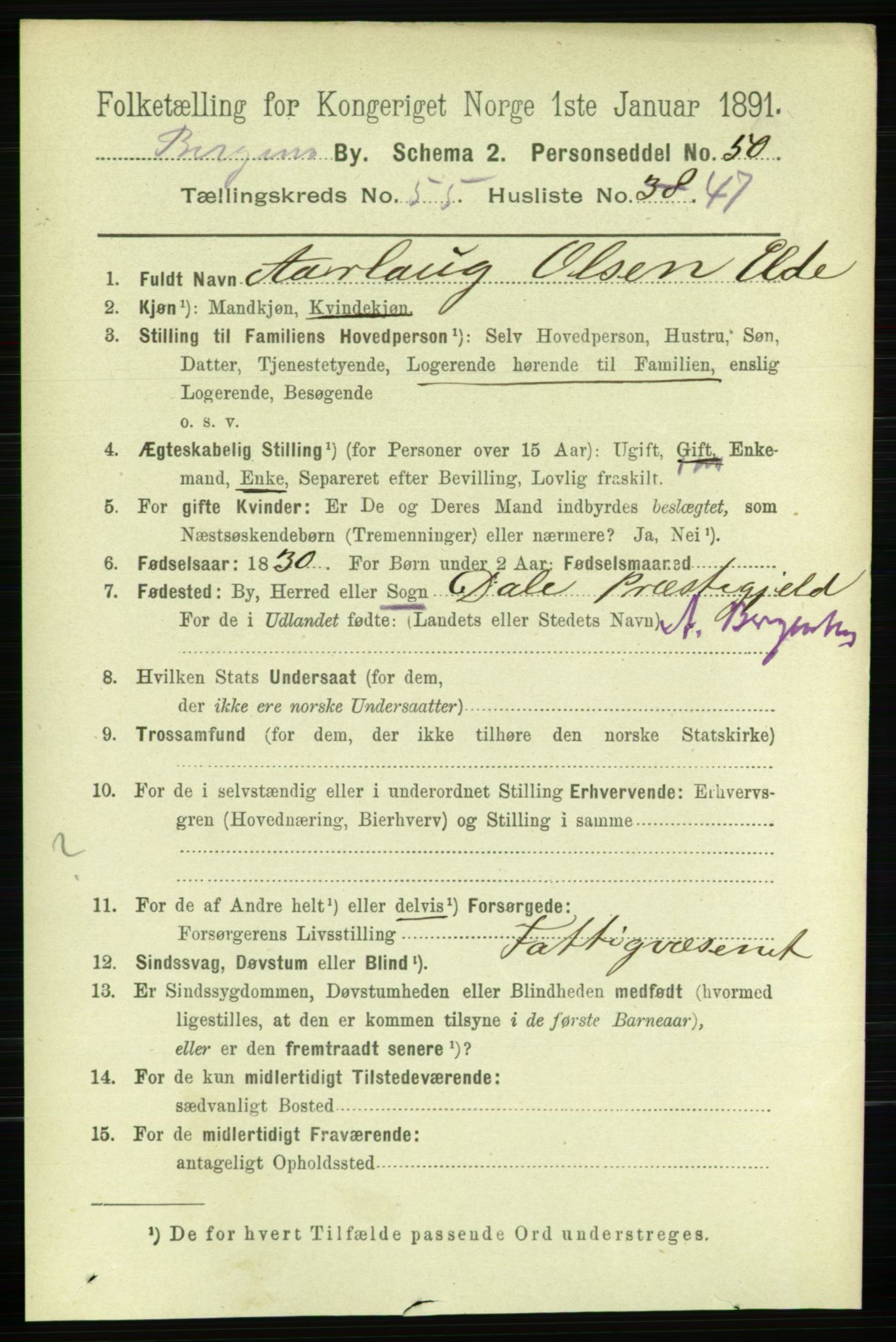 RA, 1891 Census for 1301 Bergen, 1891, p. 64422