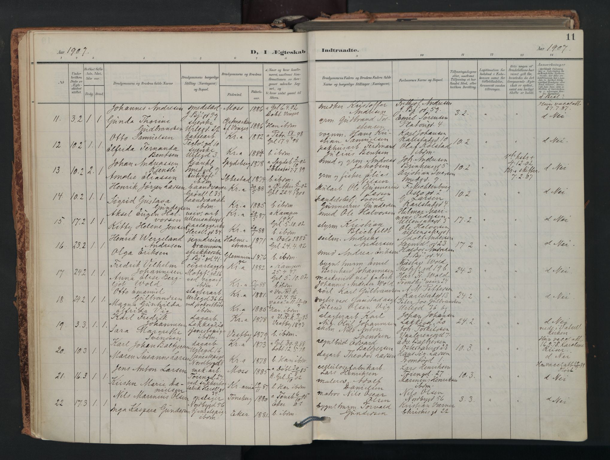 Grønland prestekontor Kirkebøker, SAO/A-10848/F/Fa/L0017: Parish register (official) no. 17, 1906-1934, p. 11