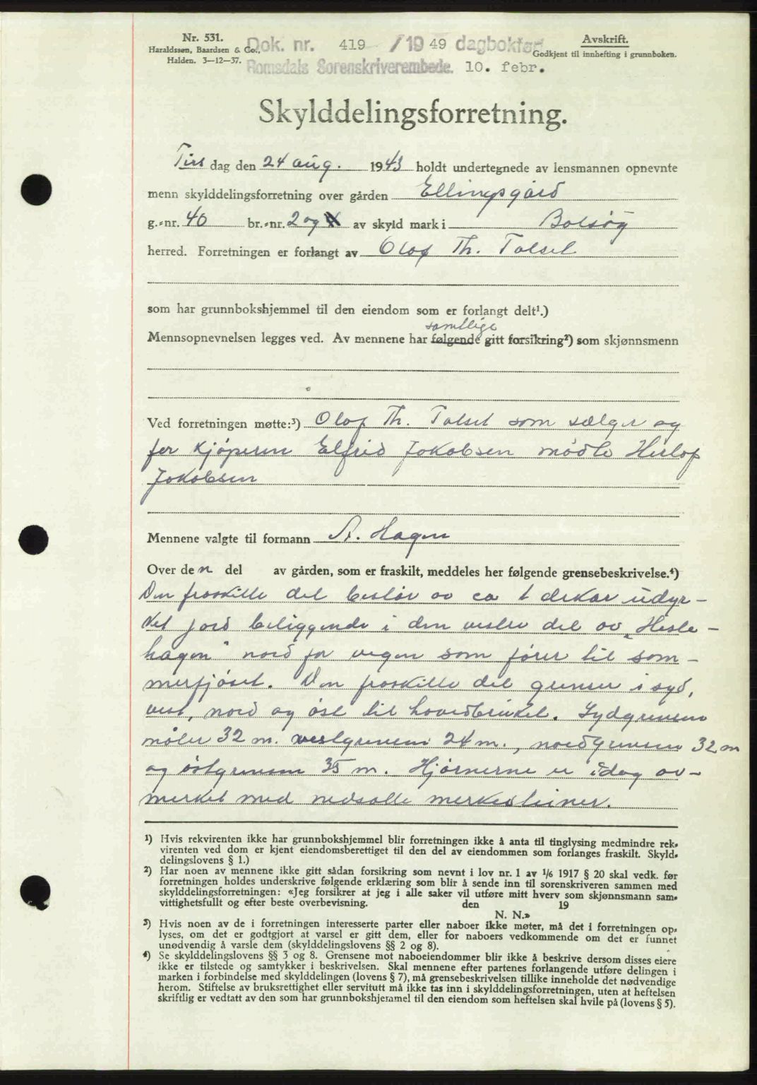 Romsdal sorenskriveri, AV/SAT-A-4149/1/2/2C: Mortgage book no. A28, 1948-1949, Diary no: : 419/1949